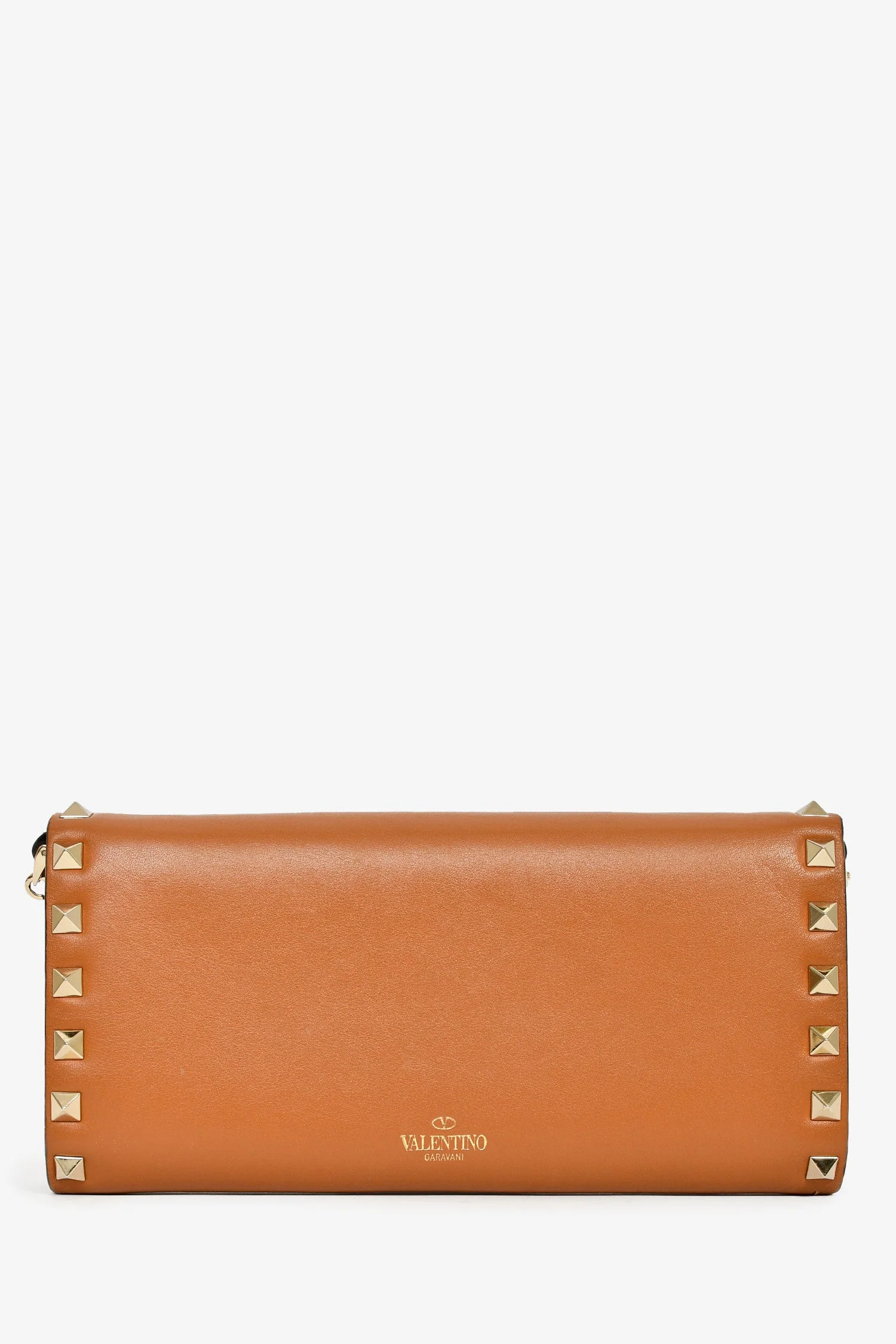 Valentino Brown Leather Rockstud Wallet on Chain - Image 2
