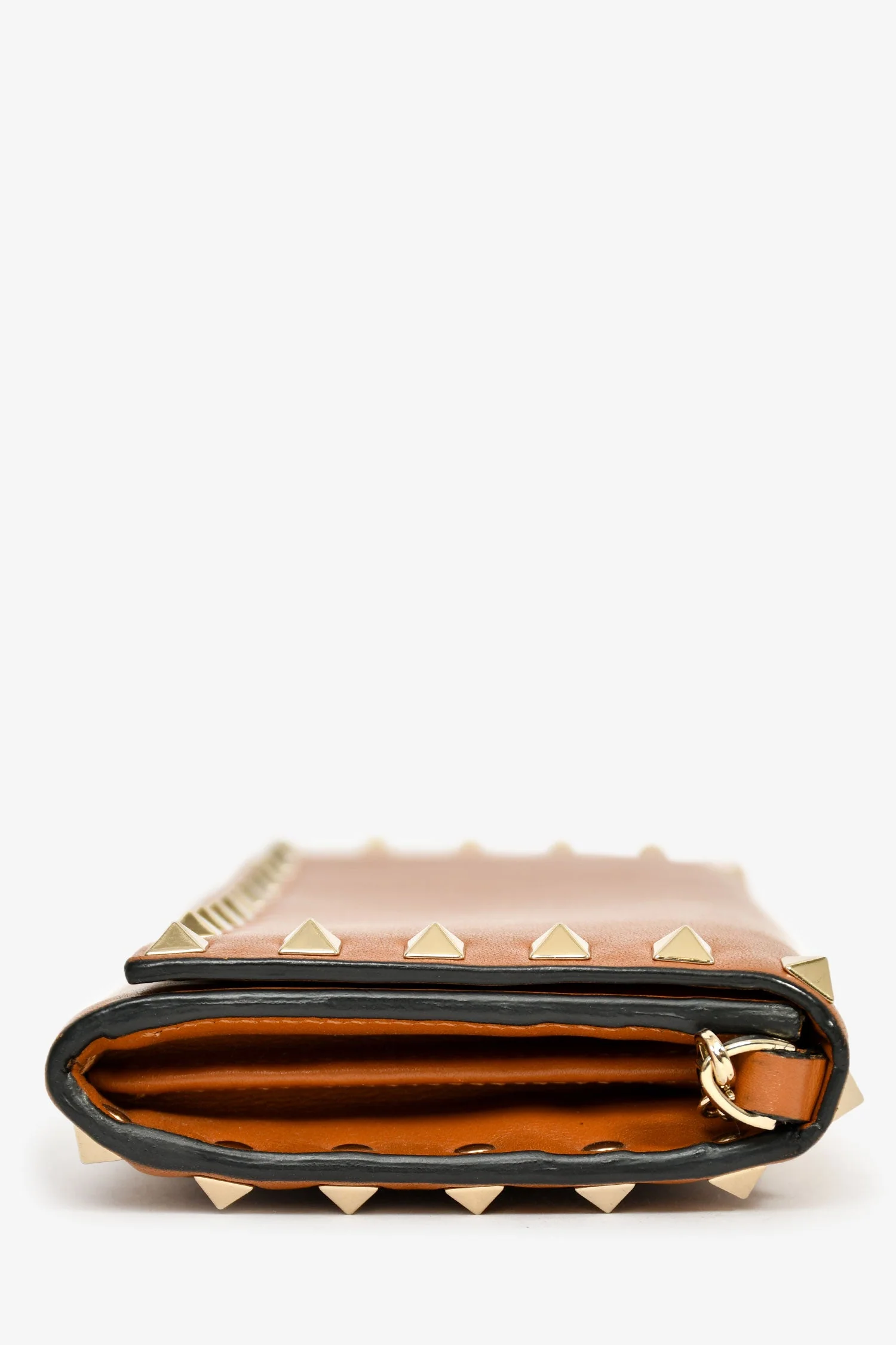 Valentino Brown Leather Rockstud Wallet on Chain - Image 3