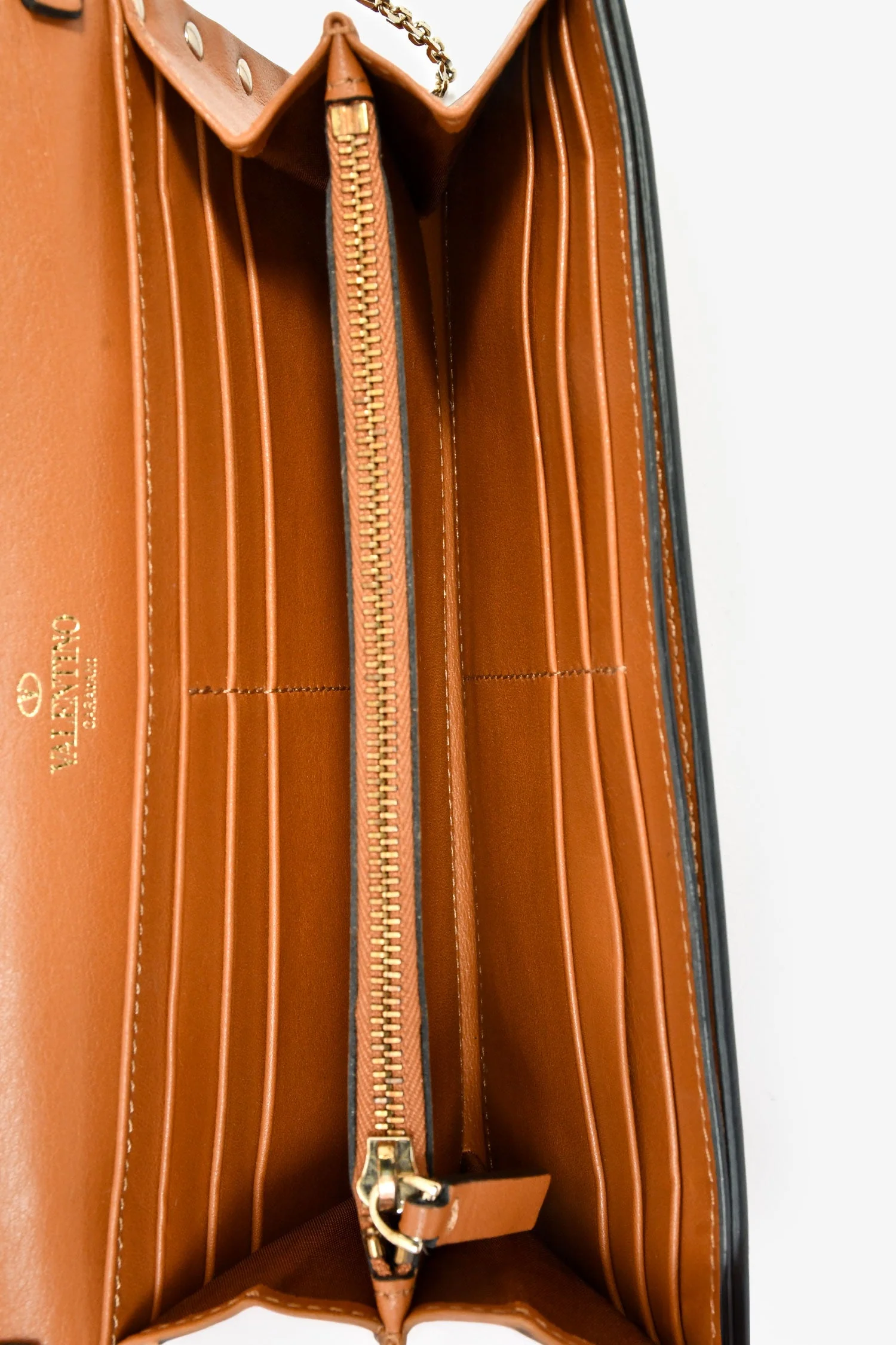 Valentino Brown Leather Rockstud Wallet on Chain - Image 6