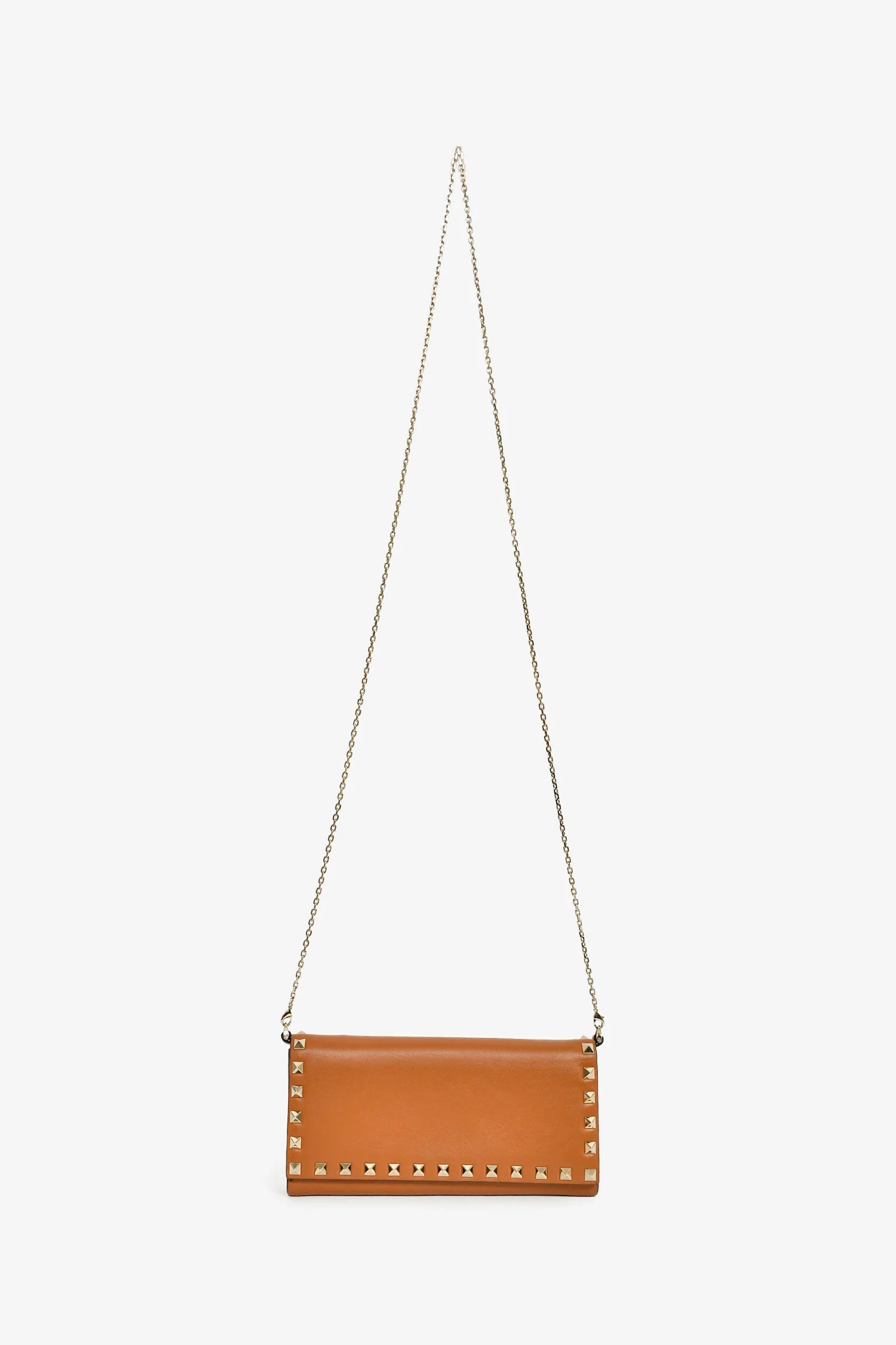 Valentino Brown Leather Rockstud Wallet on Chain - Image 8