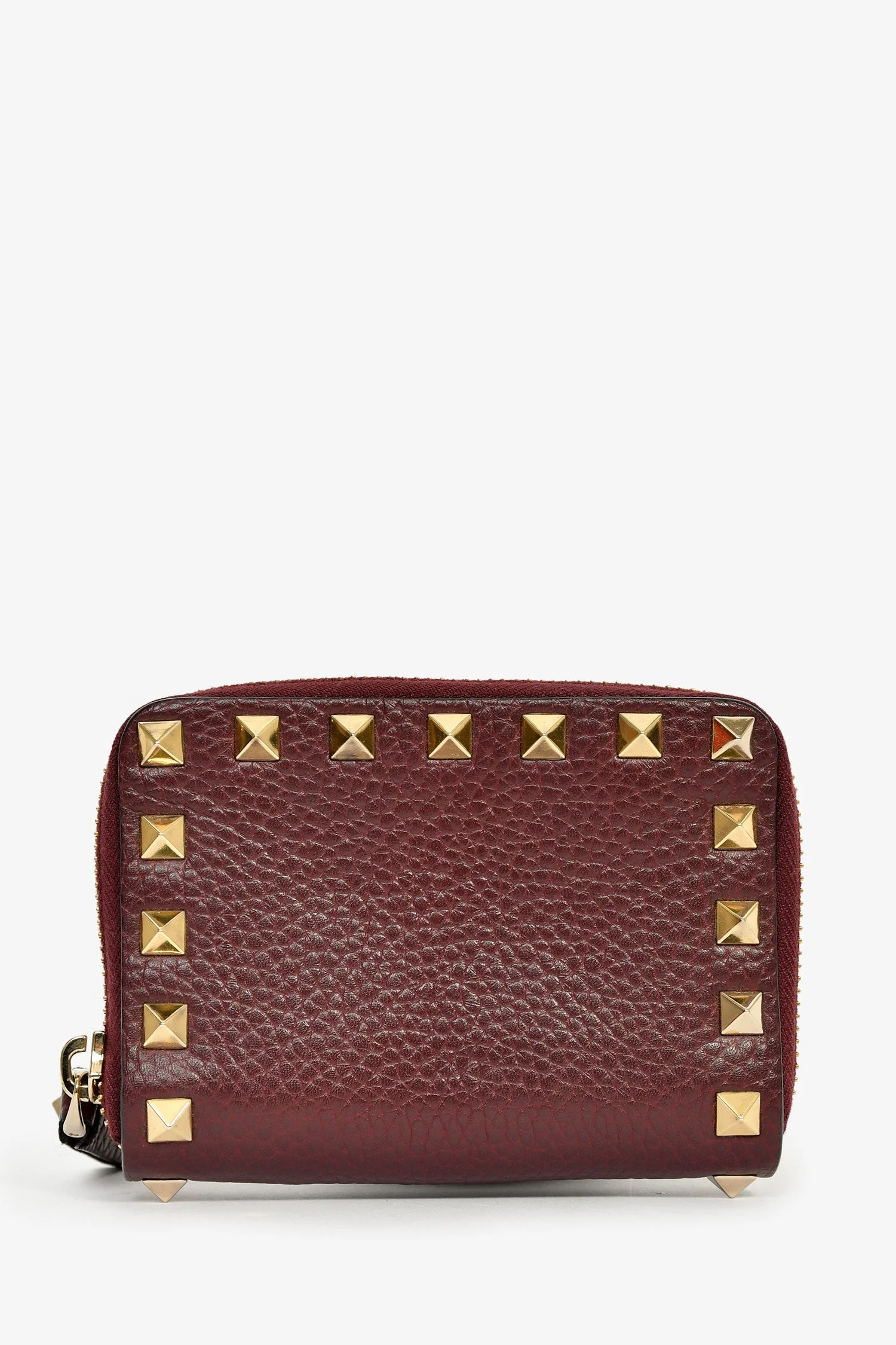 Valentino Burgundy Grained Leather Rockstud Compact Wallet - Image 2