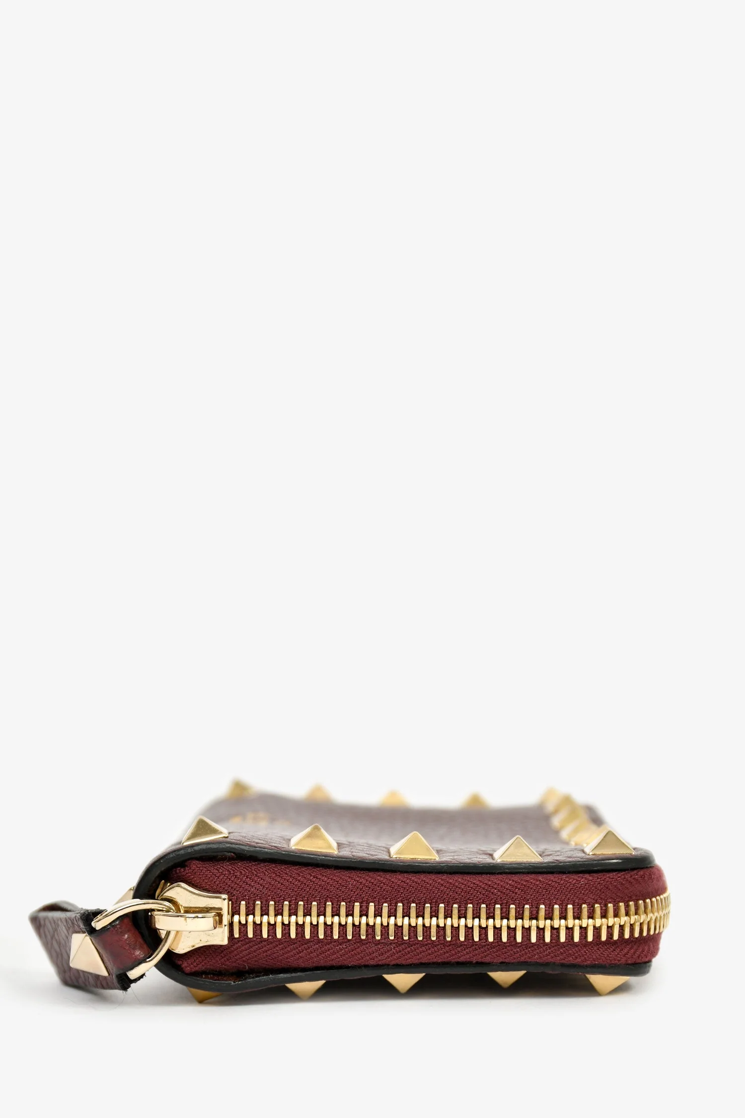 Valentino Burgundy Grained Leather Rockstud Compact Wallet - Image 3