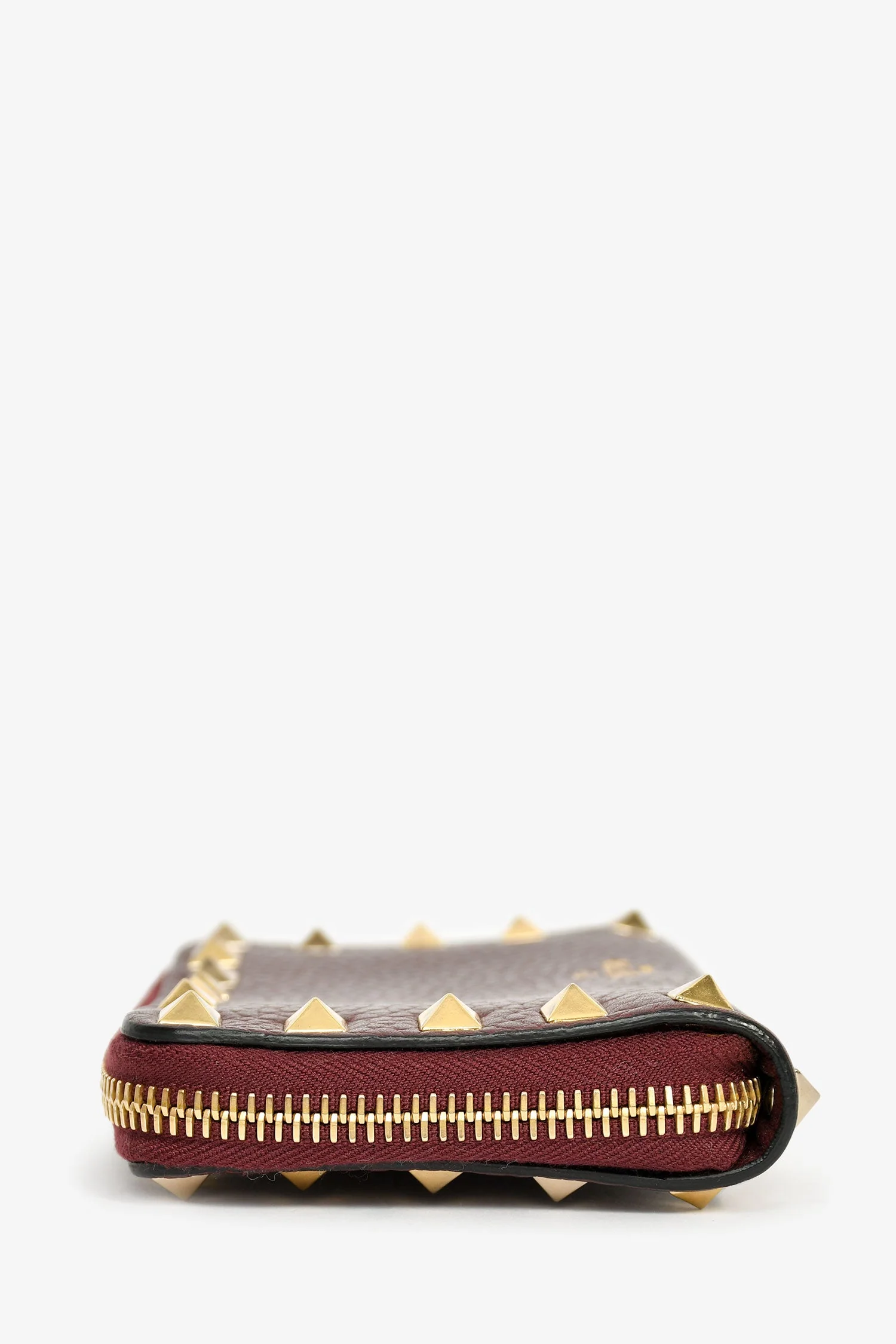Valentino Burgundy Grained Leather Rockstud Compact Wallet - Image 4