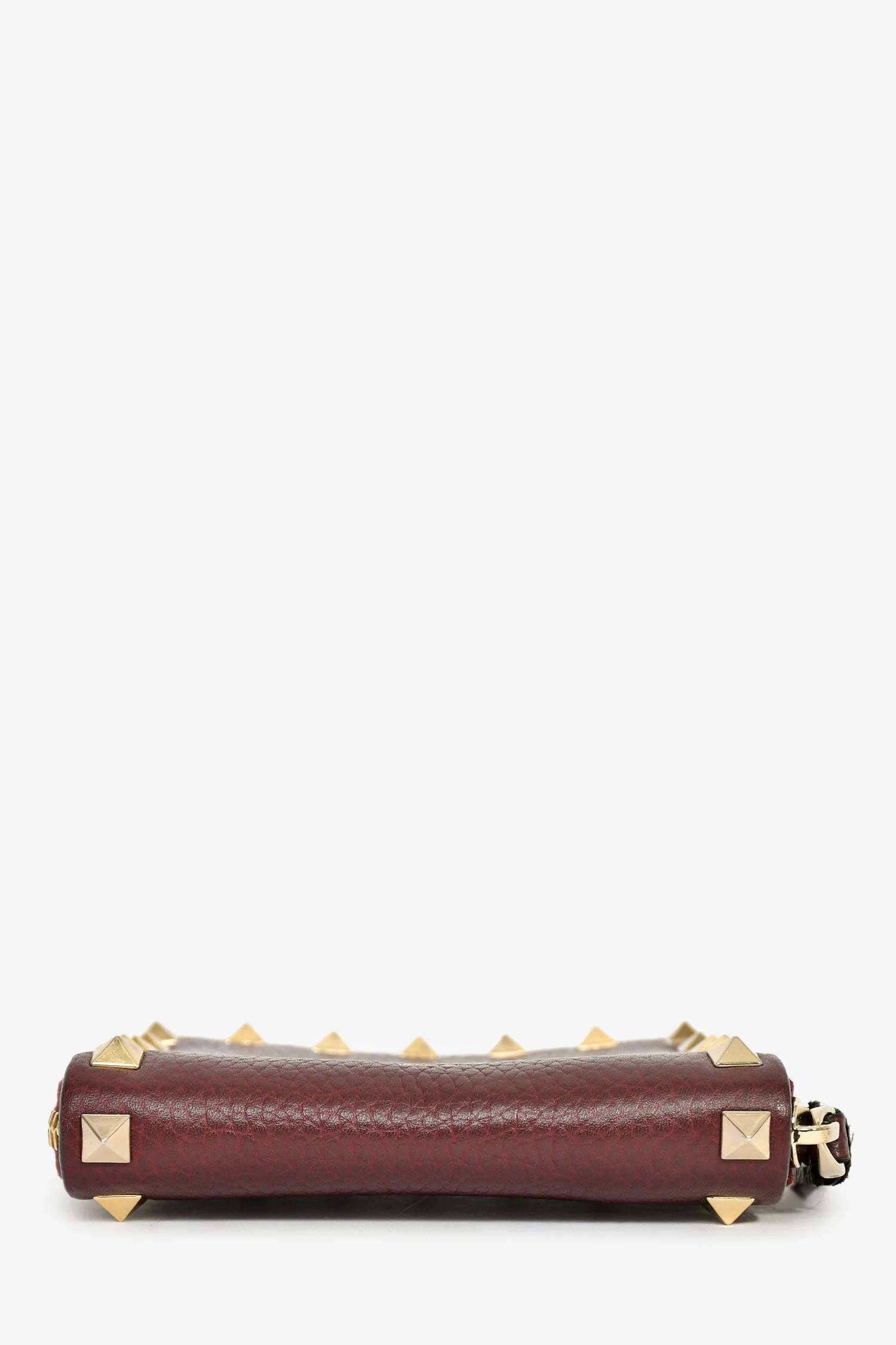 Valentino Burgundy Grained Leather Rockstud Compact Wallet - Image 5