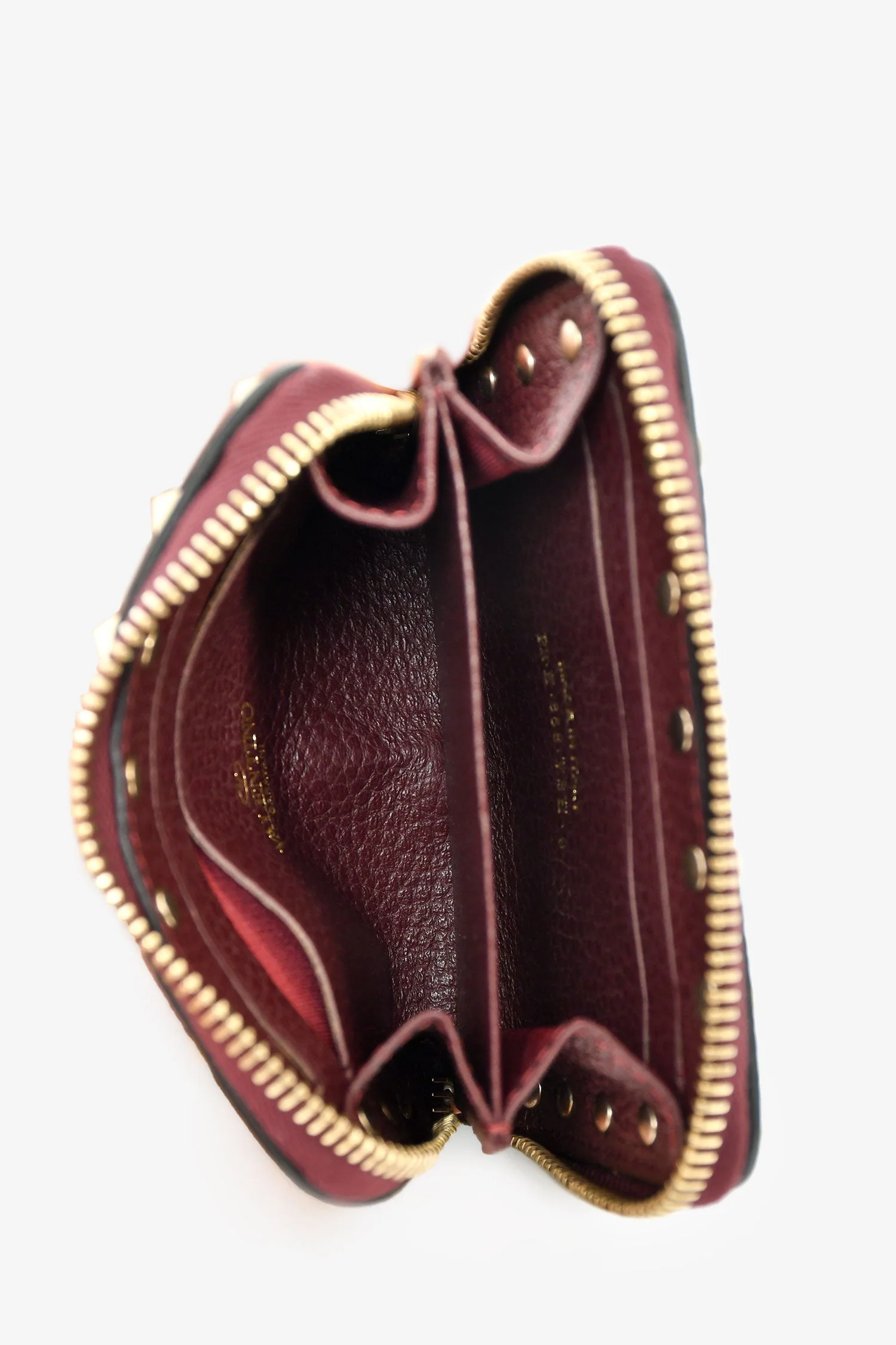 Valentino Burgundy Grained Leather Rockstud Compact Wallet - Image 6