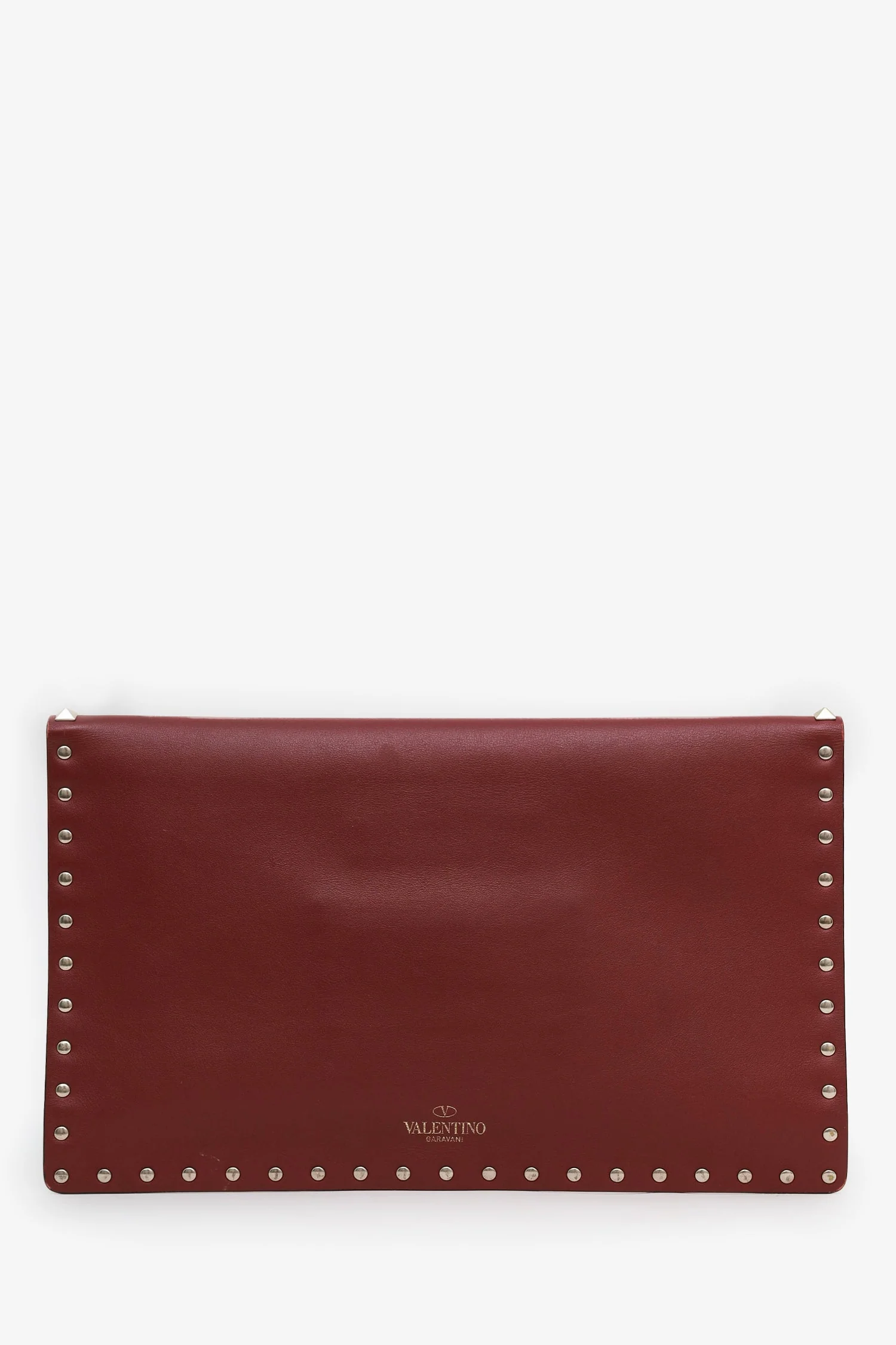 Valentino Burgundy Grainy Calfskin Rockstud Envelope Clutch - Image 2