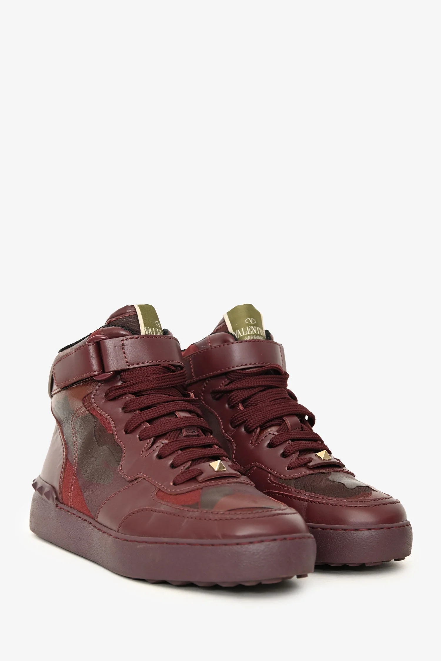 Valentino Burgundy Leather Camouflage Rockstud High Top Sneakers Size 35 - Image 2