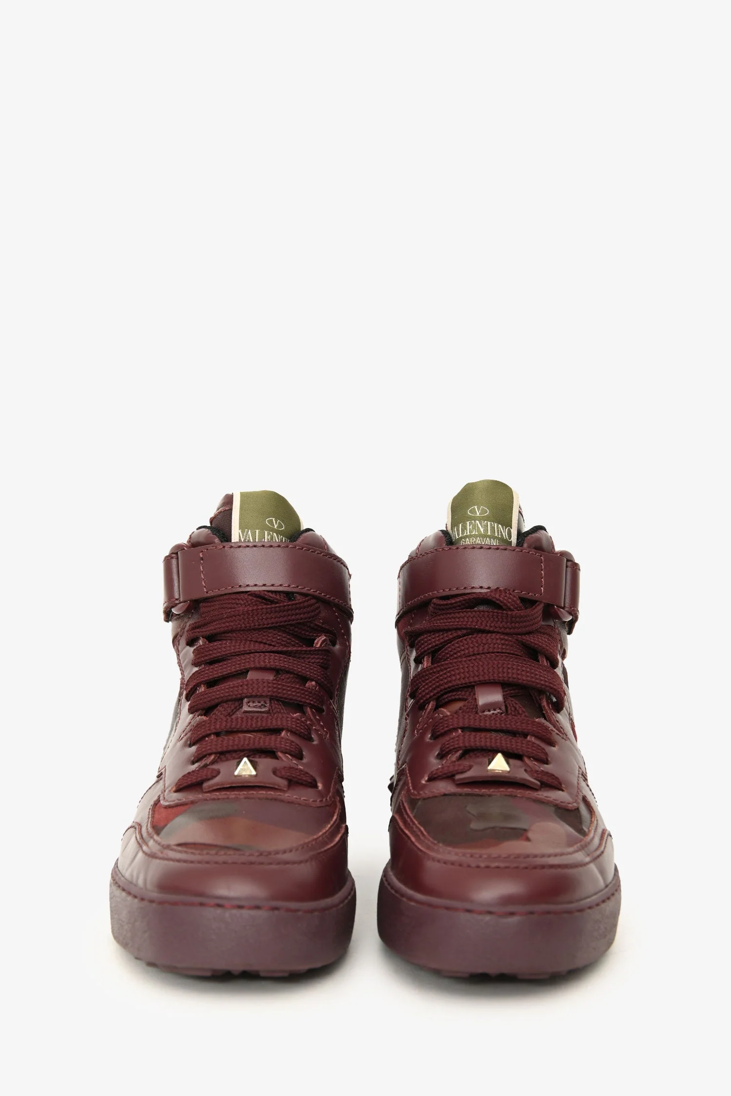 Valentino Burgundy Leather Camouflage Rockstud High Top Sneakers Size 35 - Image 3