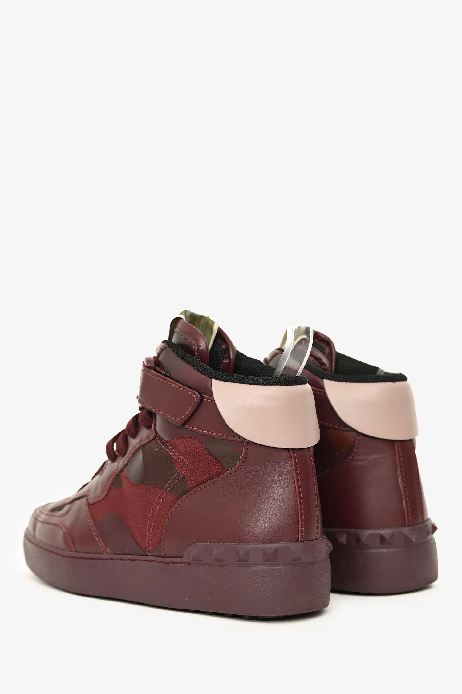 Valentino Burgundy Leather Camouflage Rockstud High Top Sneakers Size 35 - Image 4