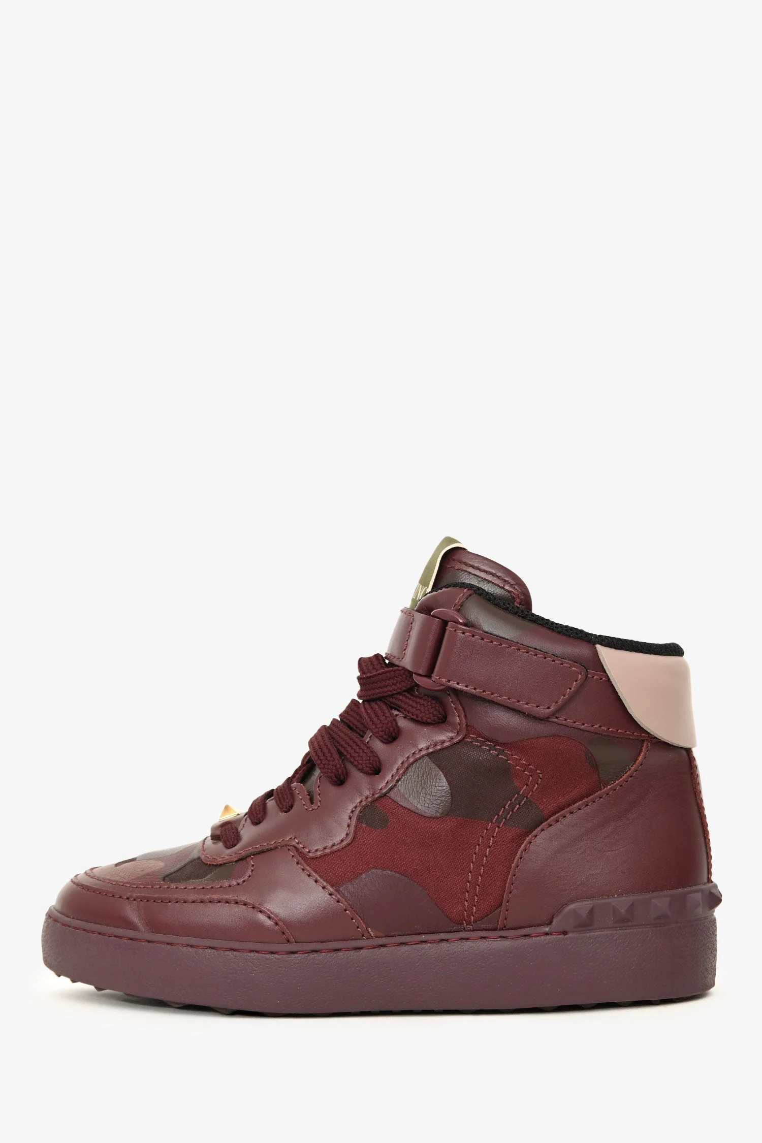 Valentino Burgundy Leather Camouflage Rockstud High Top Sneakers Size 35 - Image 5