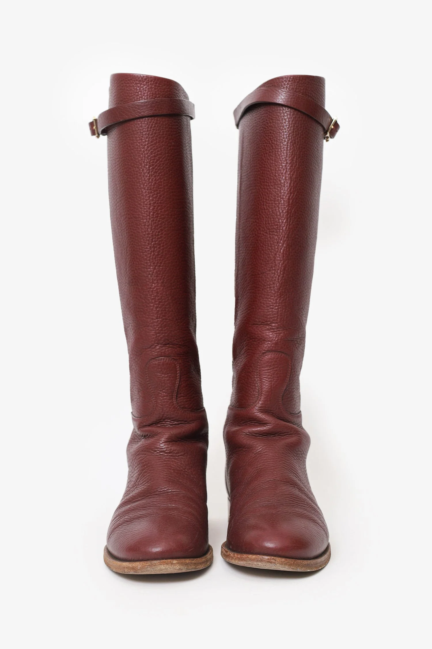Valentino Burgundy Leather Riding Boots Size 39 - Image 3