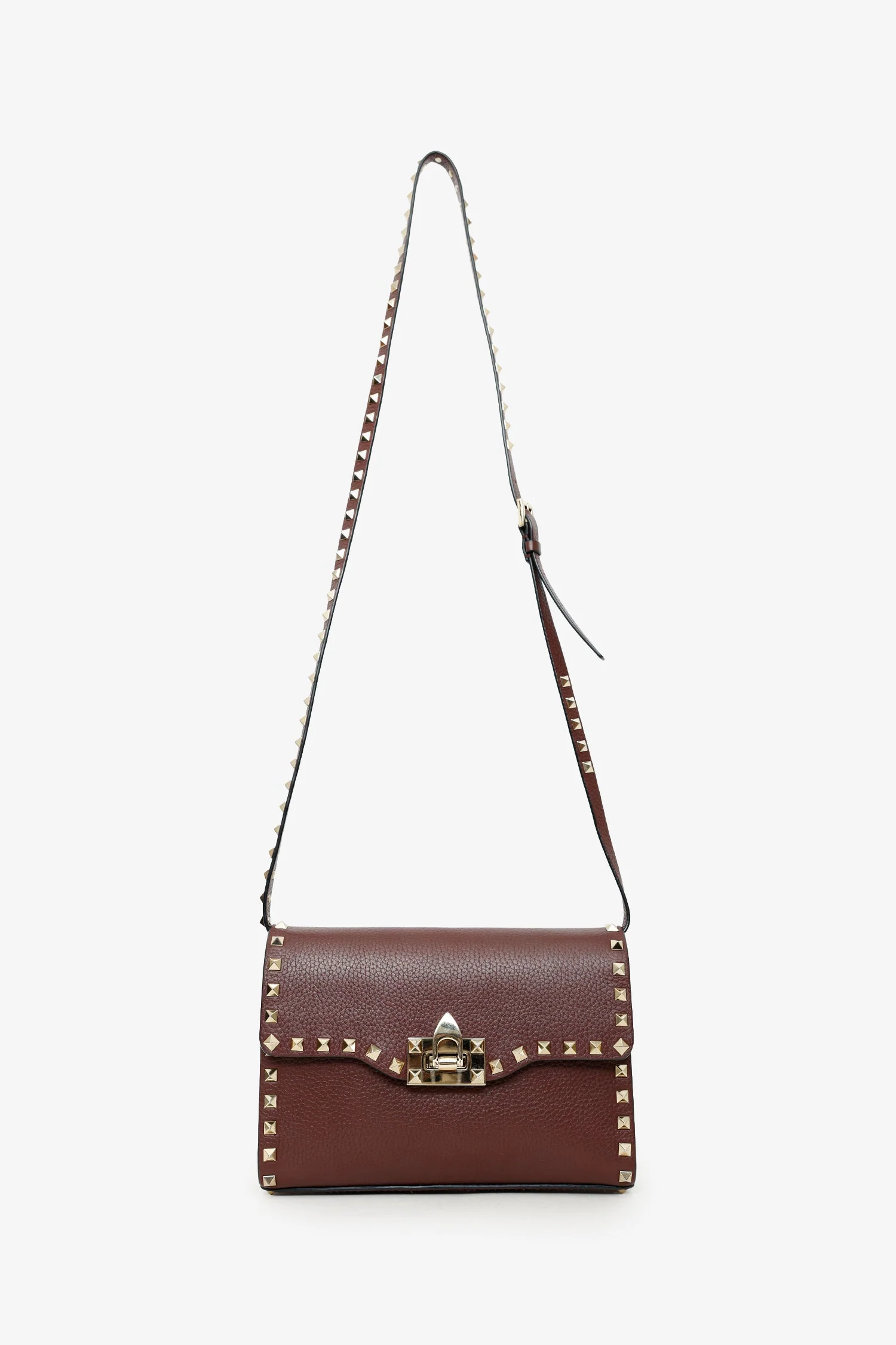 Valentino Burgundy Leather Rockstud Crossbody Bag - Image 6