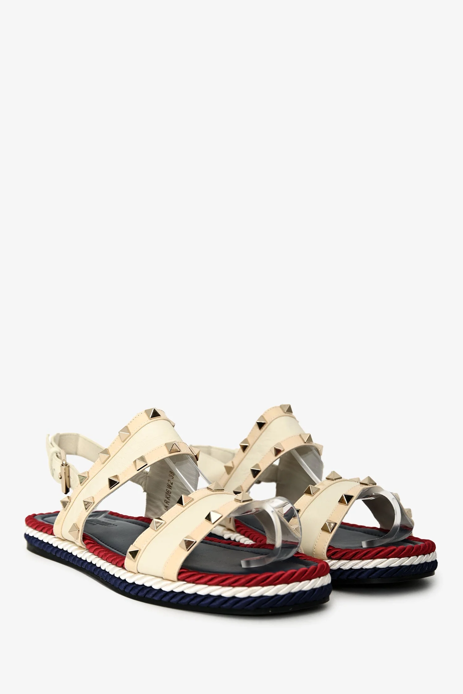 Valentino Cream Multicolour Stripe Rockstud Slingback Sandals Size 38 - Image 2
