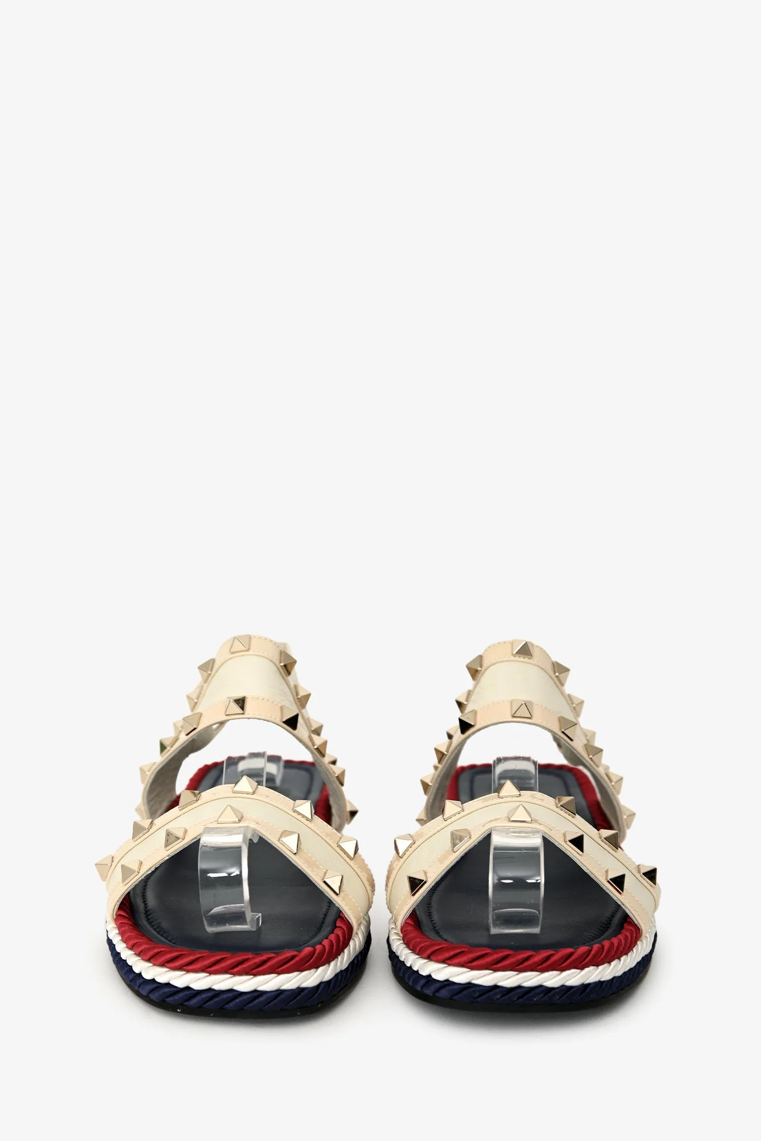 Valentino Cream Multicolour Stripe Rockstud Slingback Sandals Size 38 - Image 3