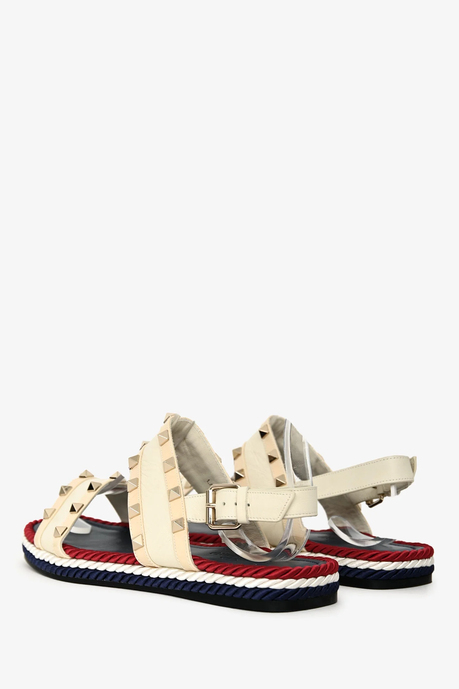 Valentino Cream Multicolour Stripe Rockstud Slingback Sandals Size 38 - Image 4