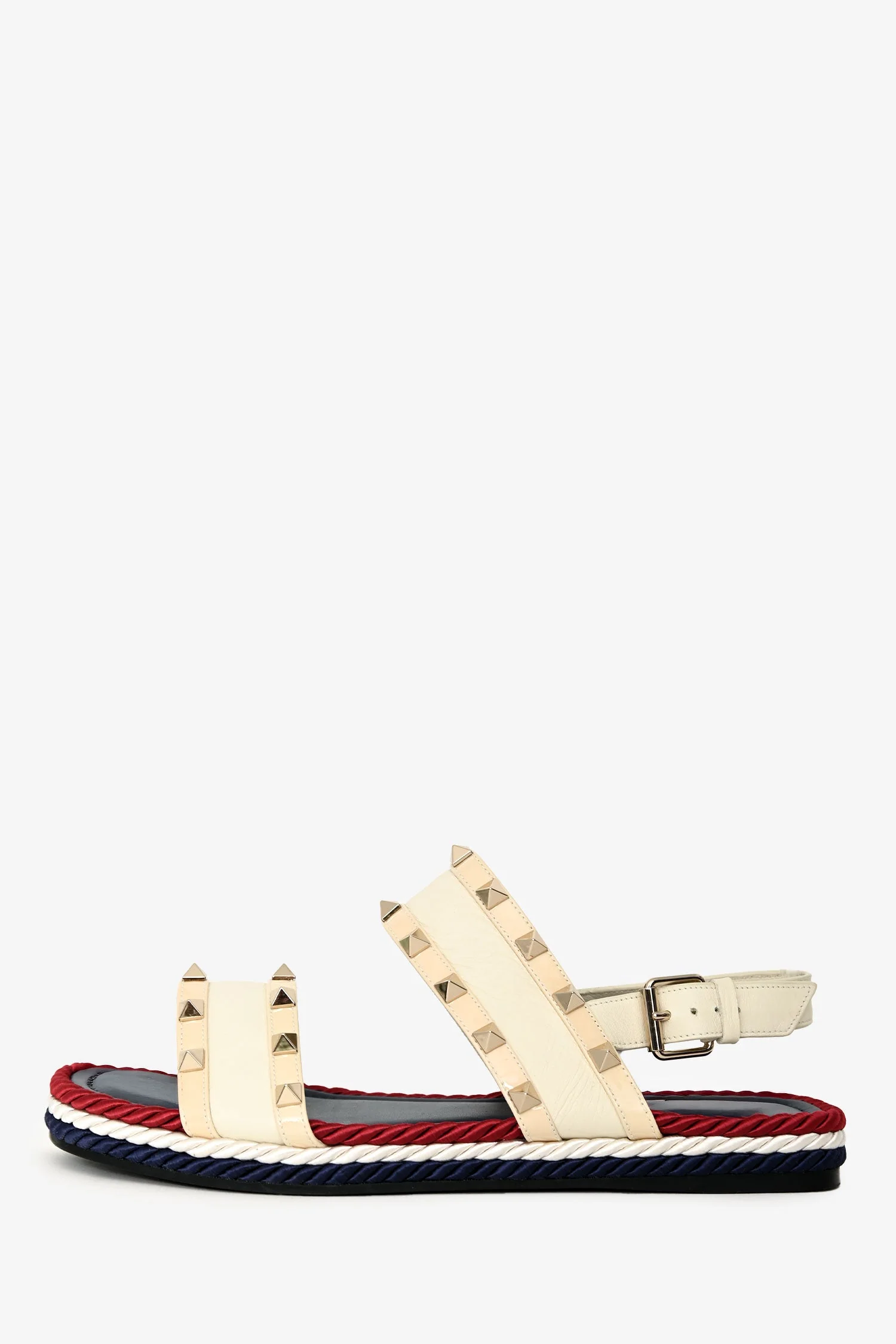 Valentino Cream Multicolour Stripe Rockstud Slingback Sandals Size 38 - Image 5