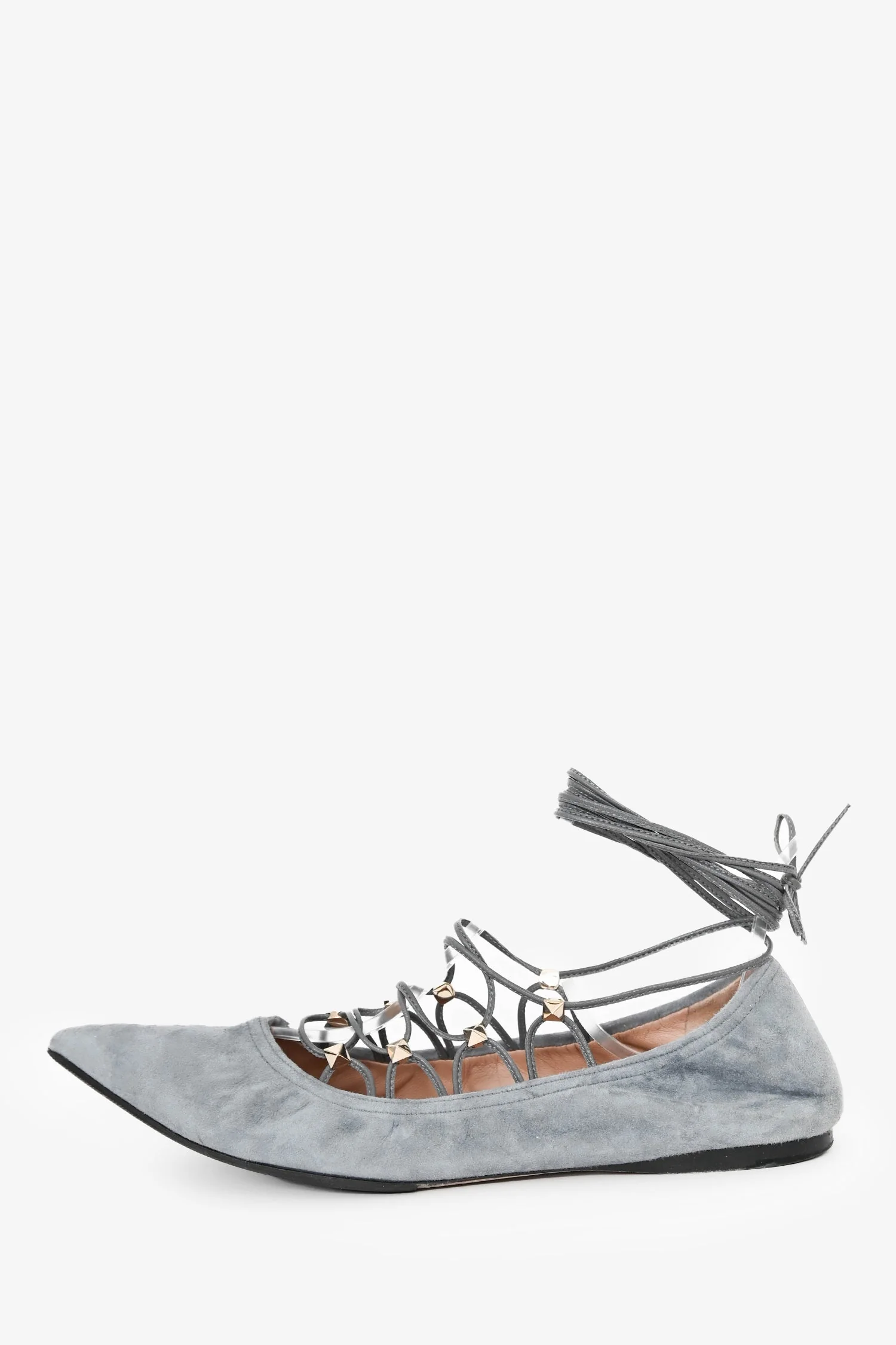 Valentino Garavani Suede Light Grey Lace-Up Gladiator Ballerina Shoes Size 38 - Image 4