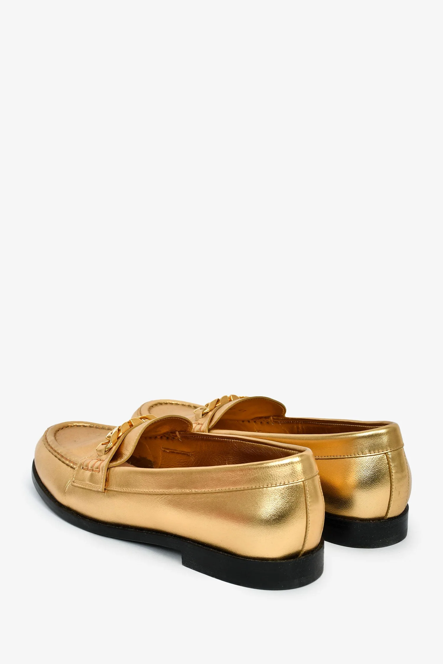 Valentino Gold Leather Chain Link Accents Penny Loafers Size 41 - Image 4