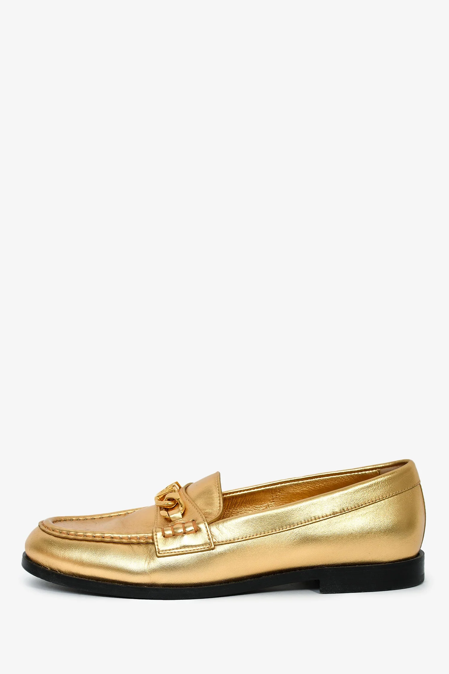 Valentino Gold Leather Chain Link Accents Penny Loafers Size 41 - Image 5