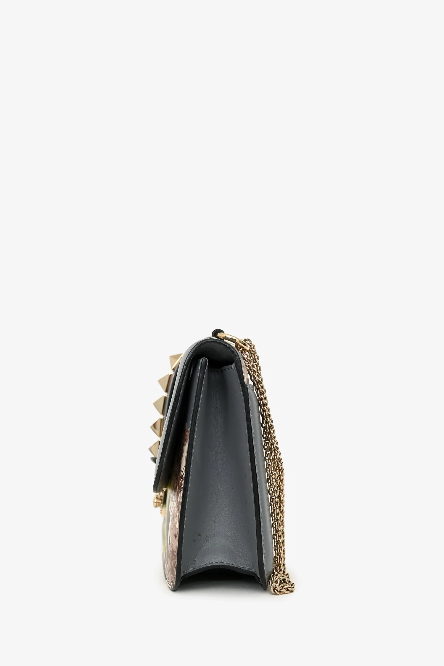 Valentino Grey Floral Leather Rockstud Chain Shoulder Bag - Image 4