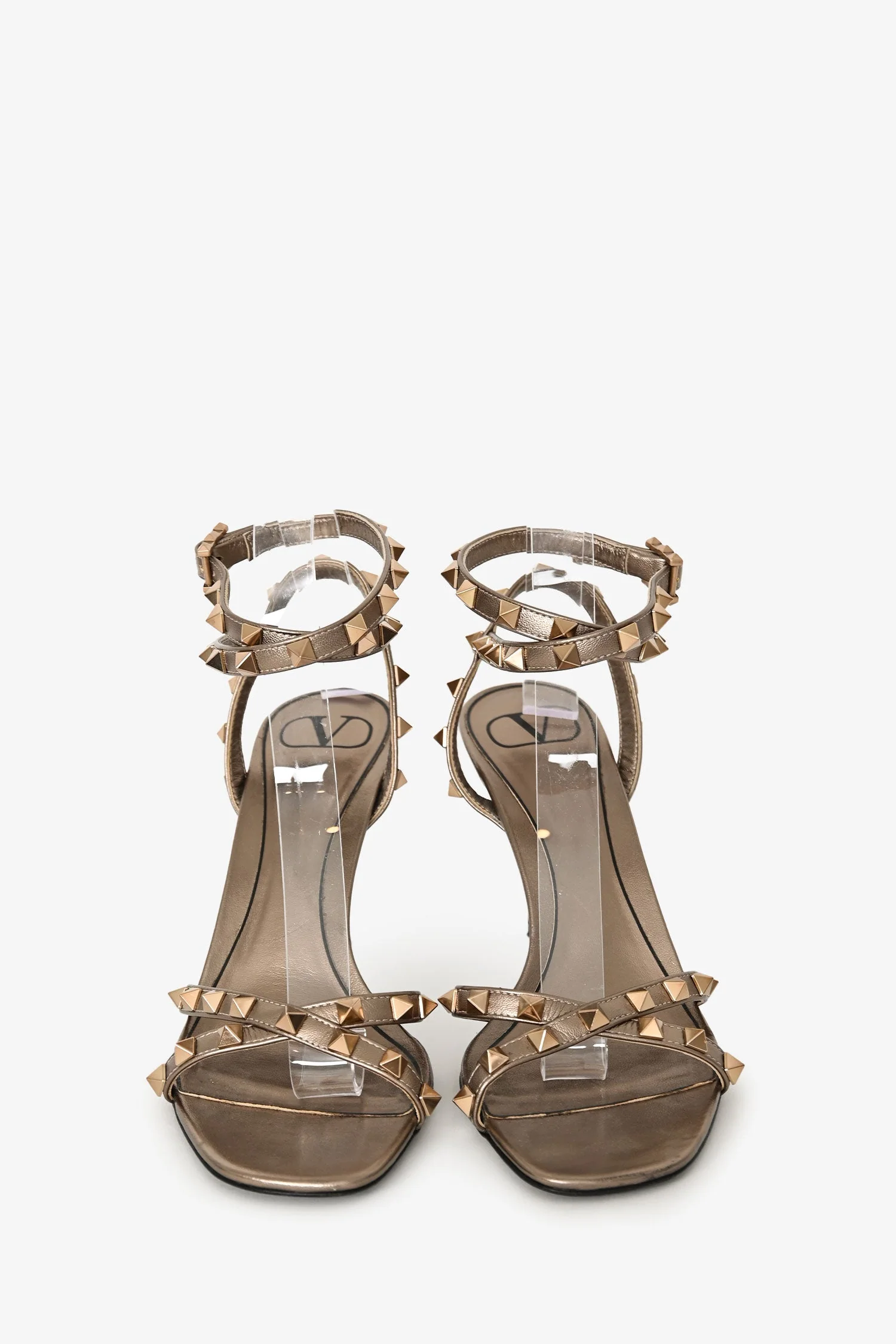 Valentino Metallic Brown/Gold Leather Rockstud Sandal Heels Size 39 - Image 3