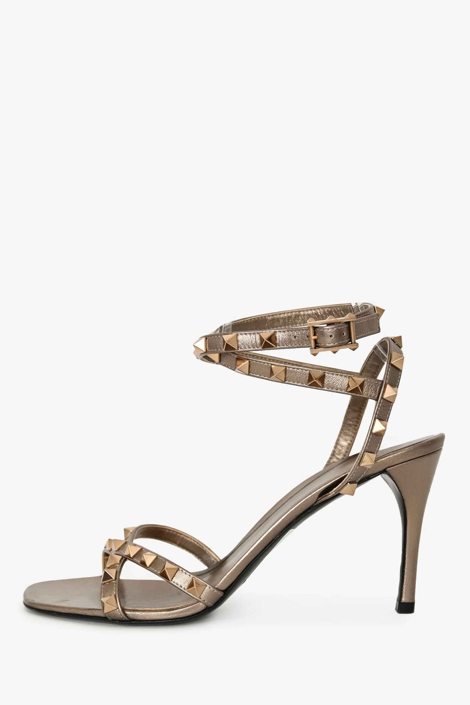 Valentino Metallic Brown/Gold Leather Rockstud Sandal Heels Size 39 - Image 4