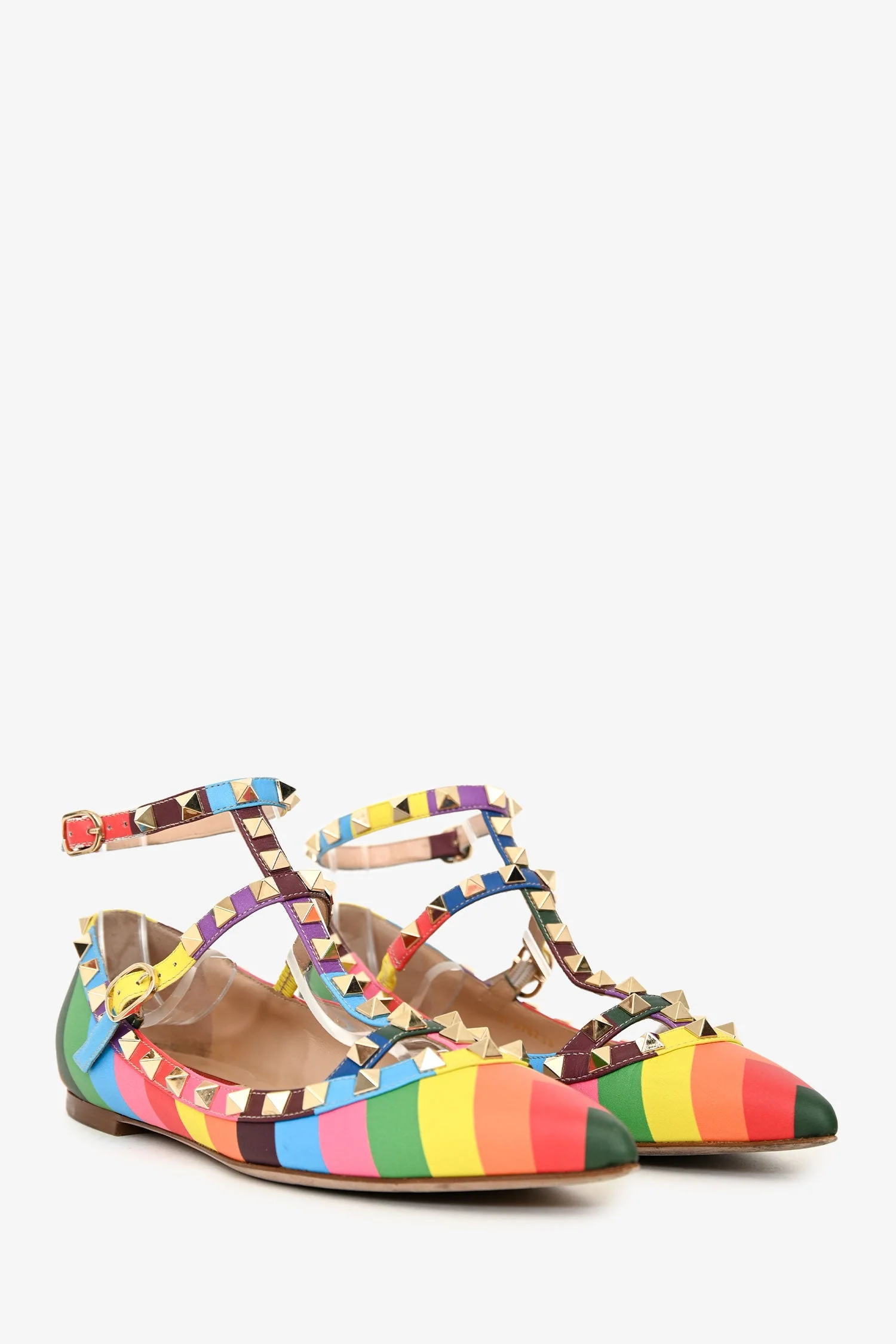 Valentino Multicolour Rainbow Leather Rockstud Ballerina Flats Size 36 - Image 2