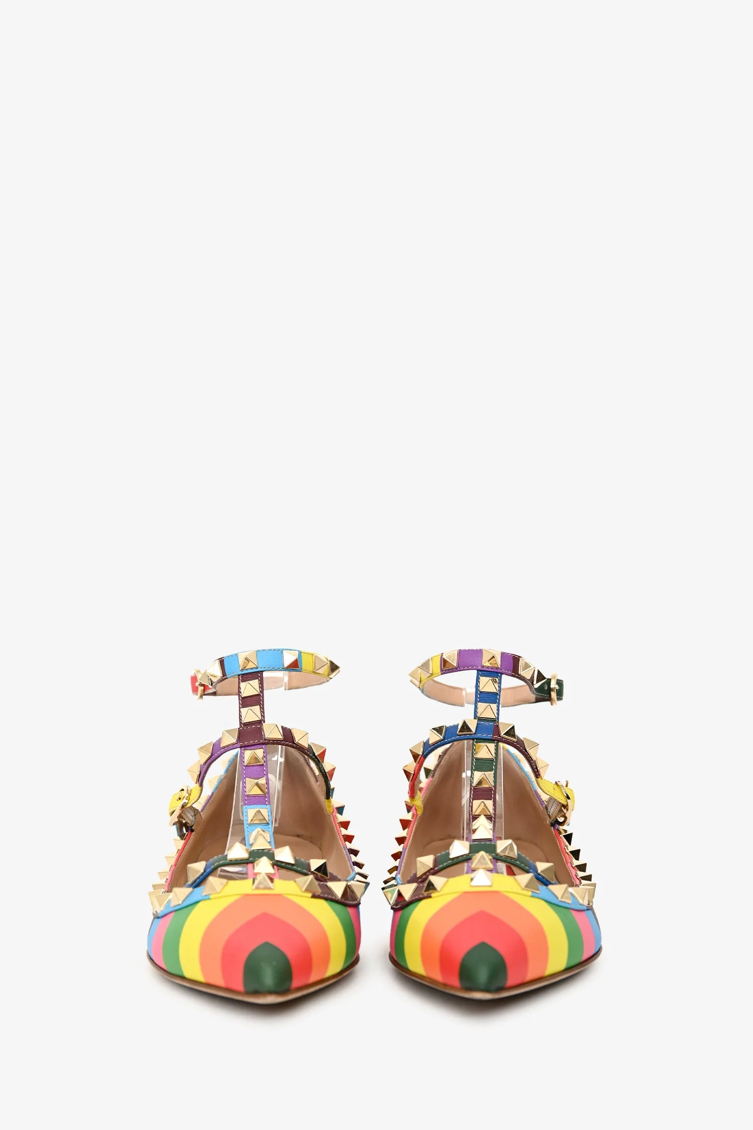 Valentino Multicolour Rainbow Leather Rockstud Ballerina Flats Size 36 - Image 3