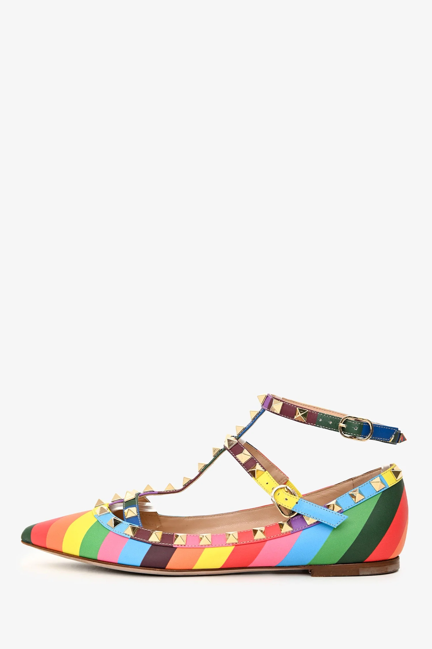 Valentino Multicolour Rainbow Leather Rockstud Ballerina Flats Size 36 - Image 5