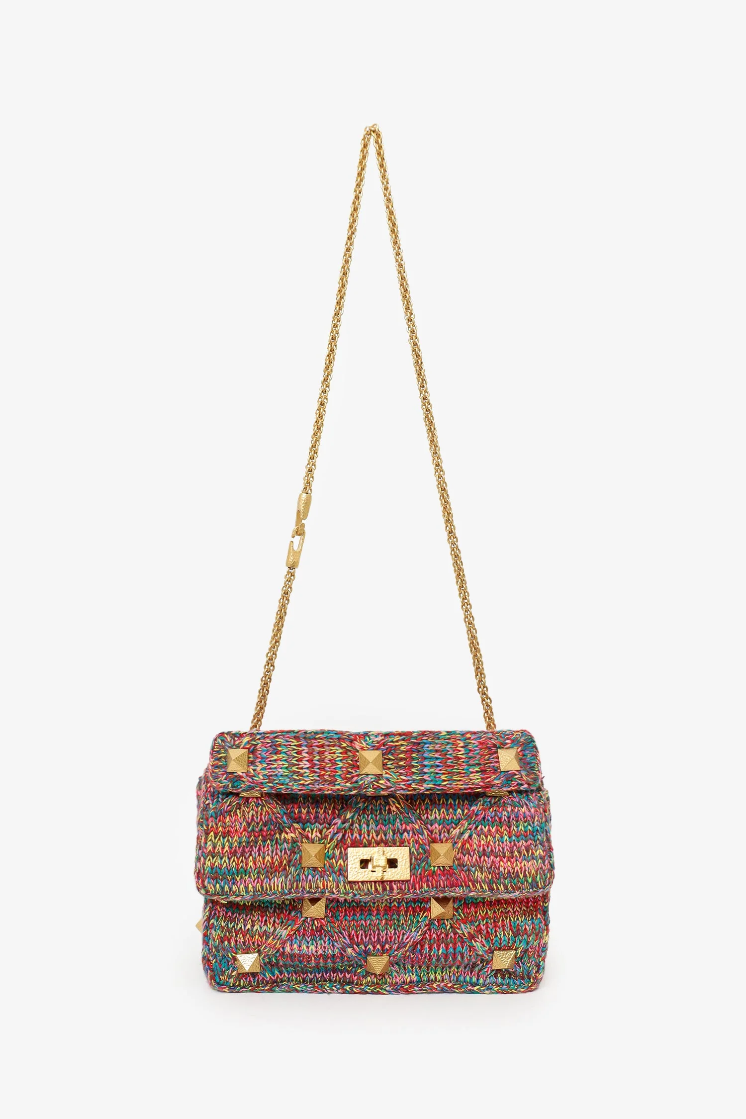 Valentino Multicolour Roman Stud Woven Handle Bag - Image 2