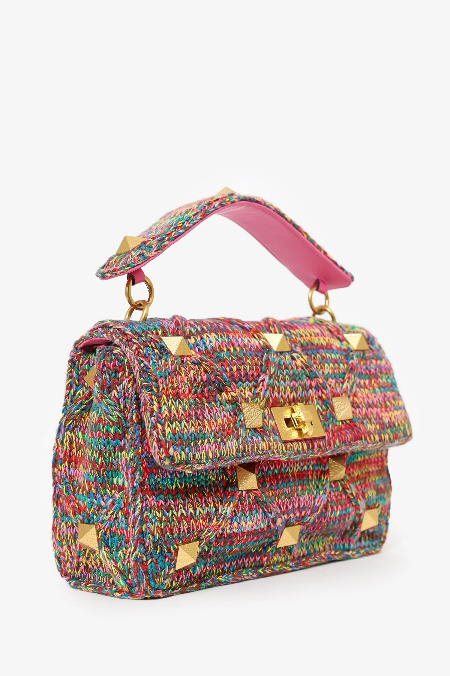 Valentino Multicolour Roman Stud Woven Handle Bag - Image 3