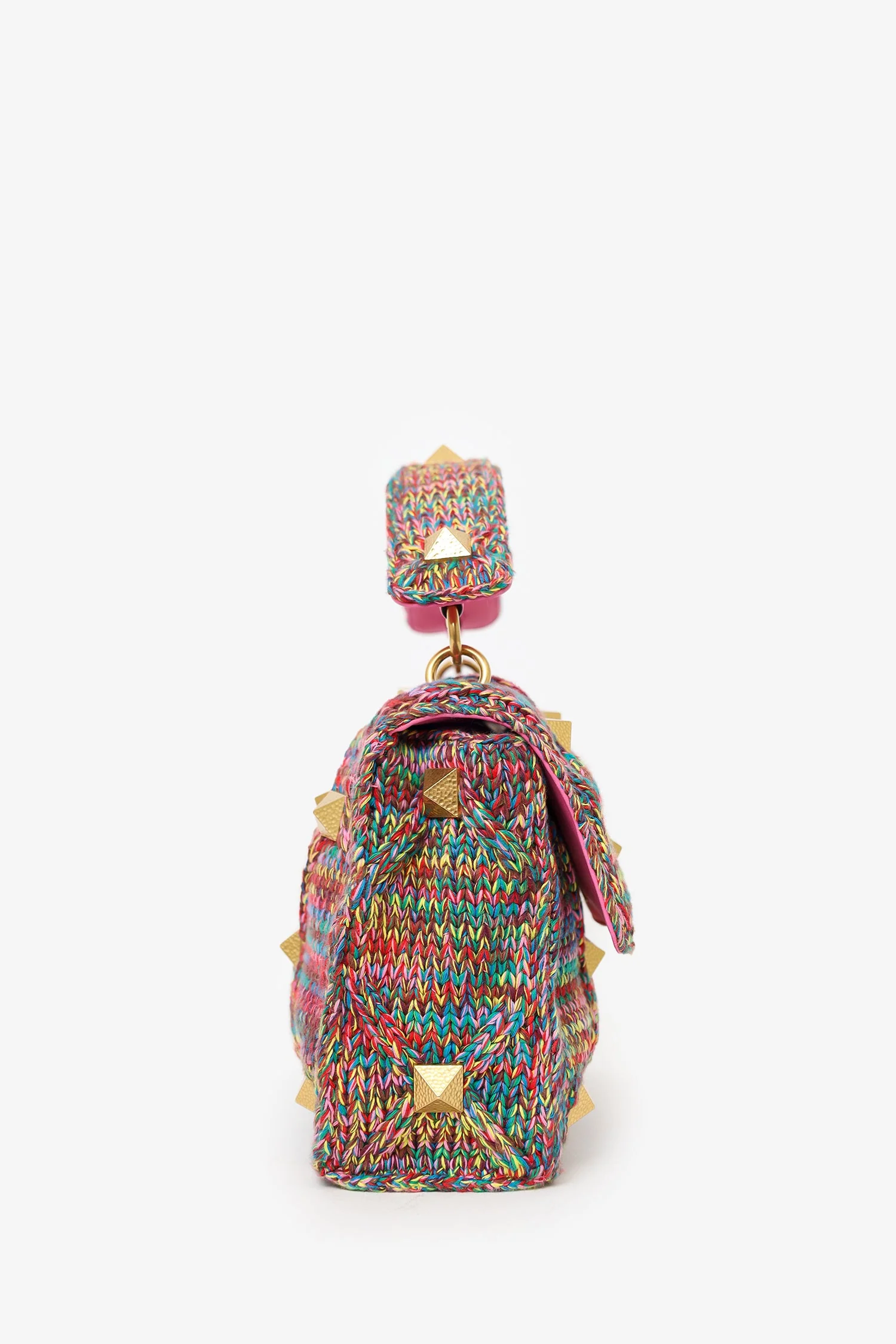 Valentino Multicolour Roman Stud Woven Handle Bag - Image 4