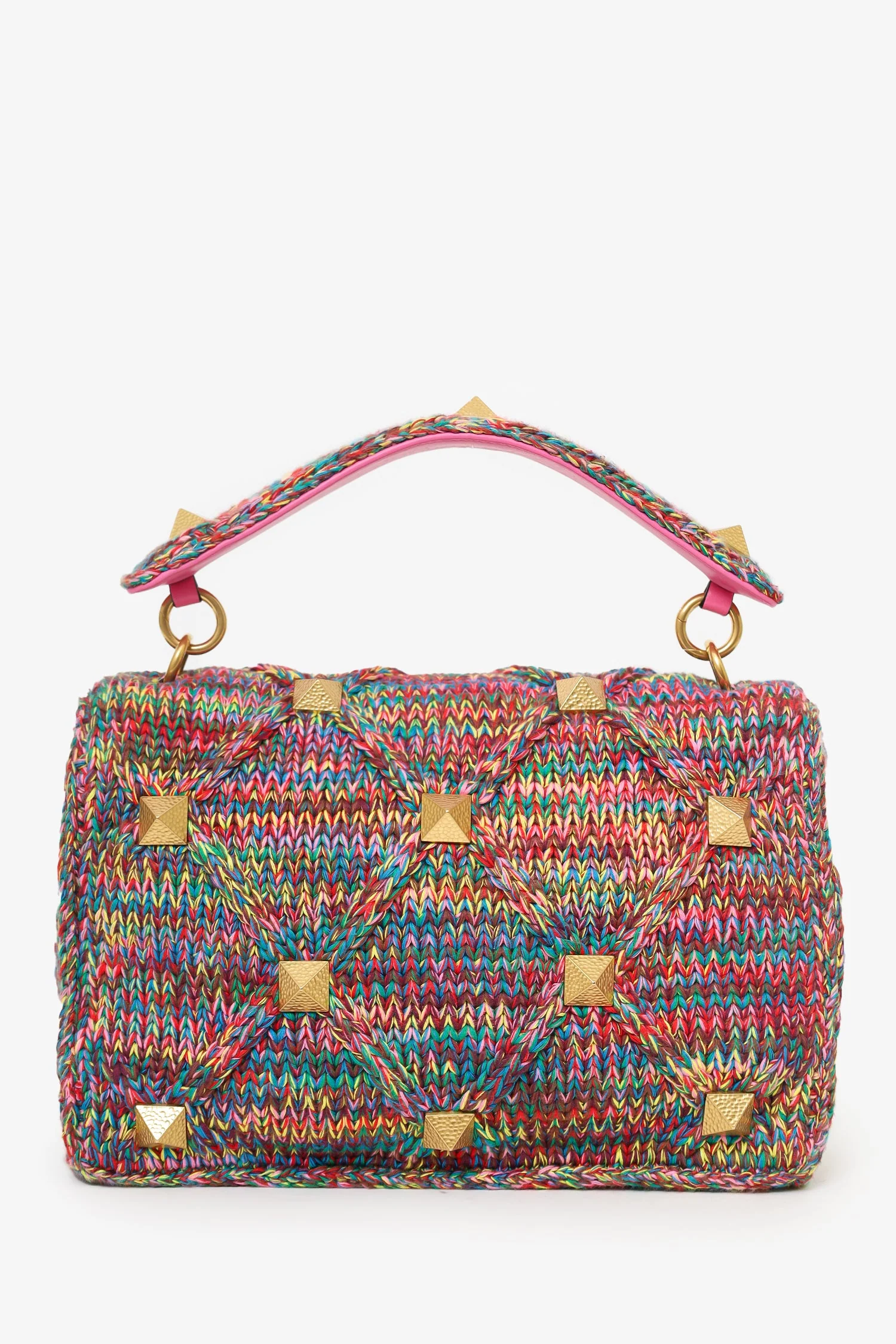 Valentino Multicolour Roman Stud Woven Handle Bag - Image 5