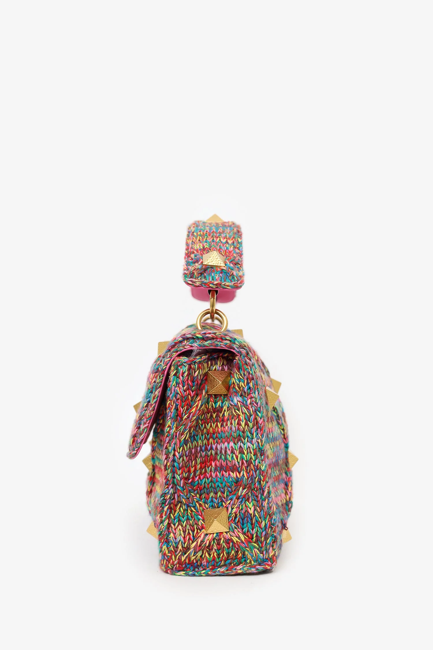 Valentino Multicolour Roman Stud Woven Handle Bag - Image 6