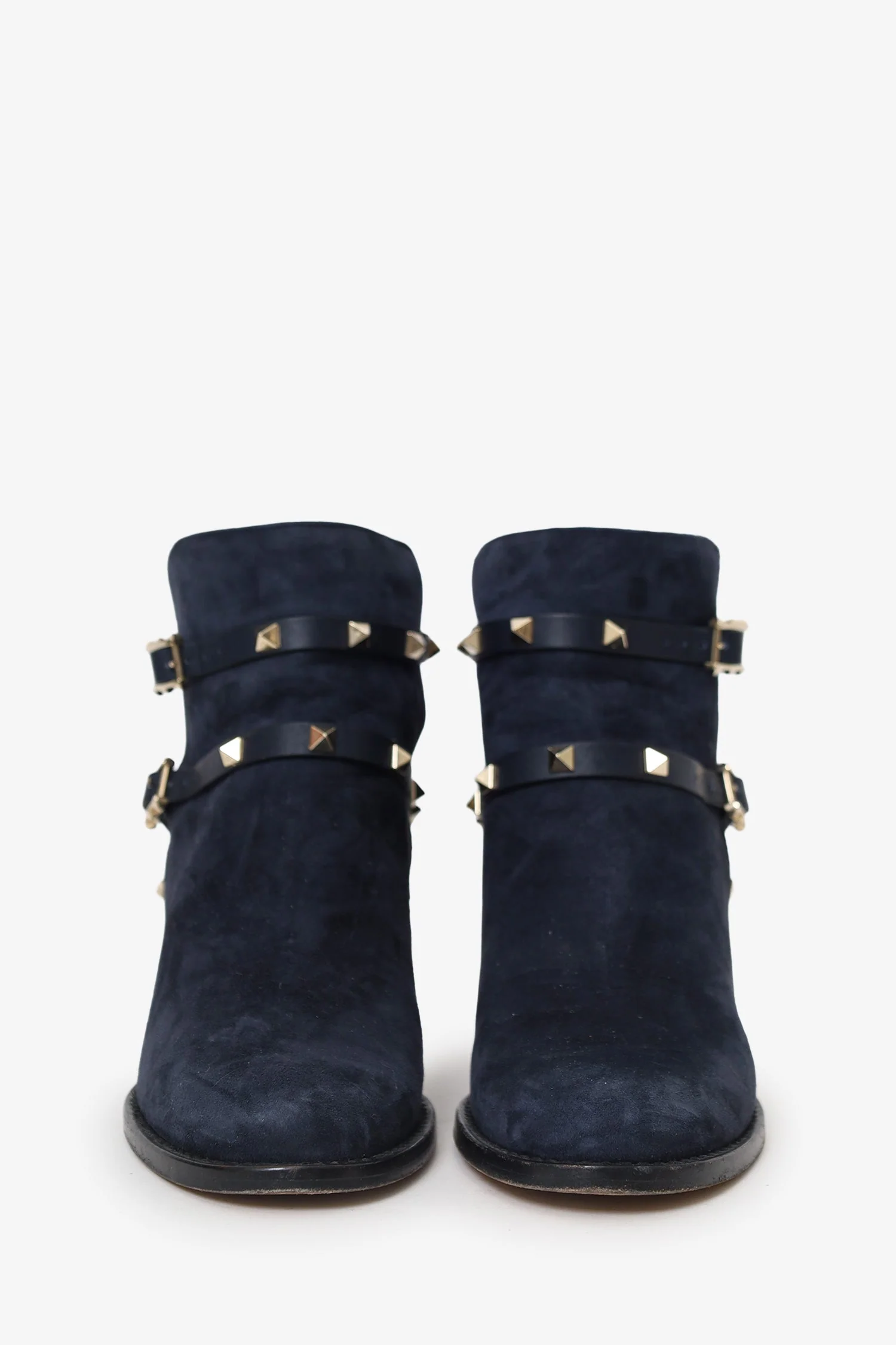 Valentino Navy Suede Rockstud Heeled Boot Size 38 - Image 3