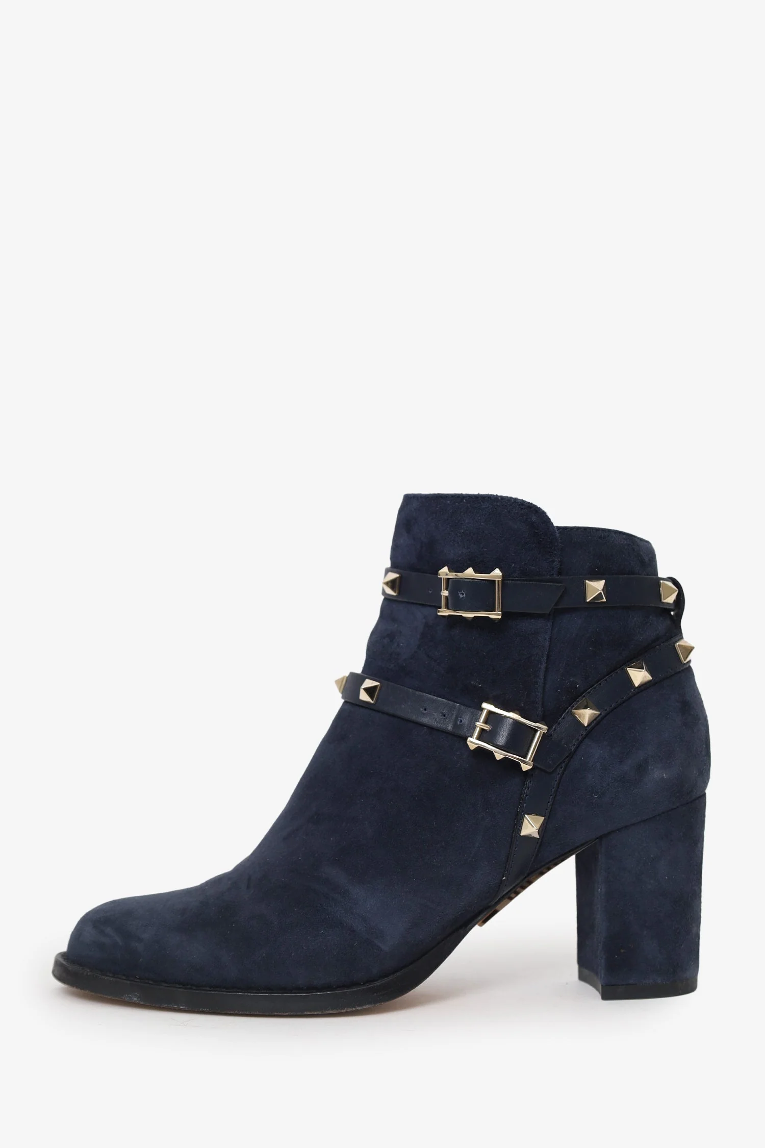 Valentino Navy Suede Rockstud Heeled Boot Size 38 - Image 4
