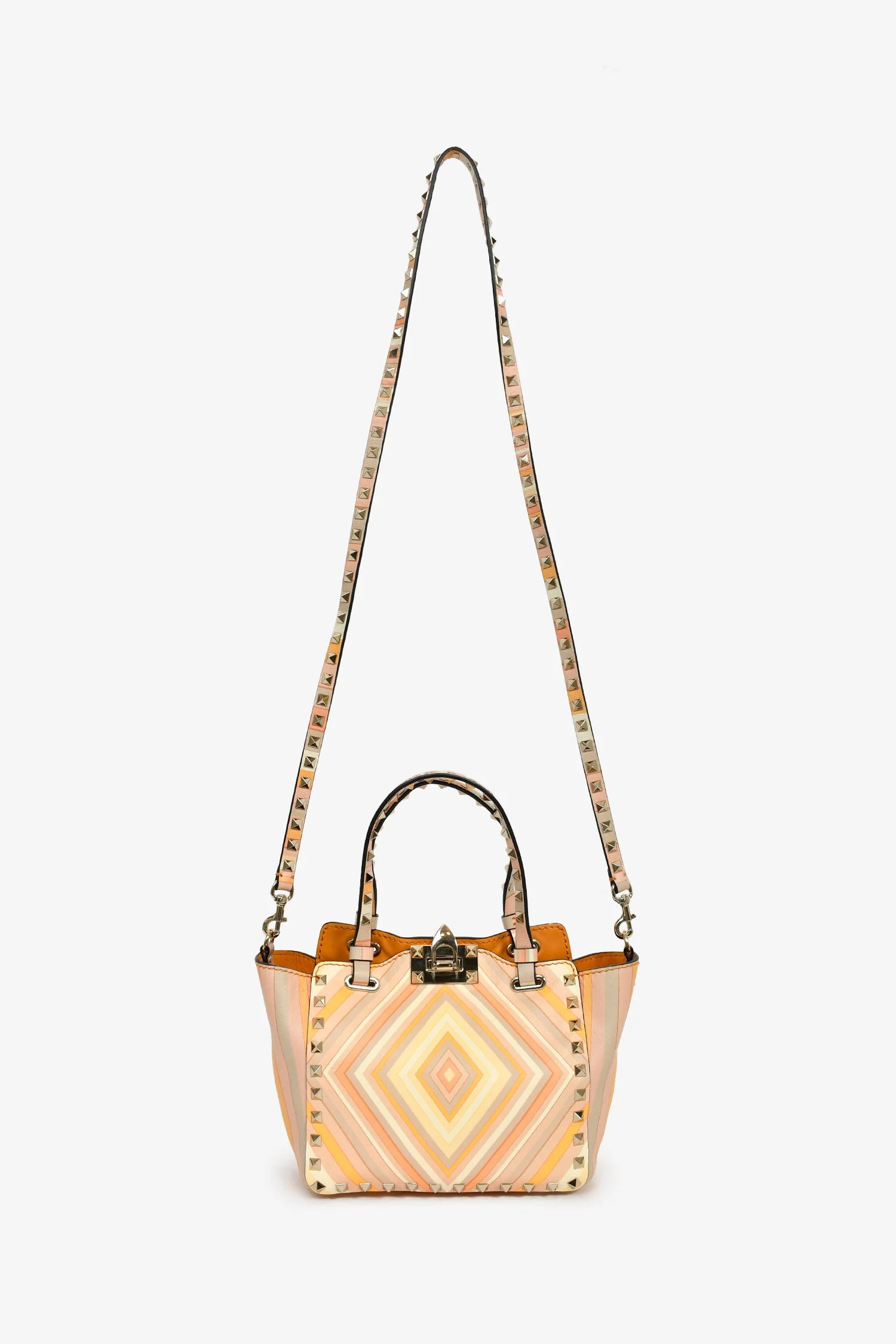 Valentino Orange Multicolour Rockstud Top Handle with Strap - Image 7