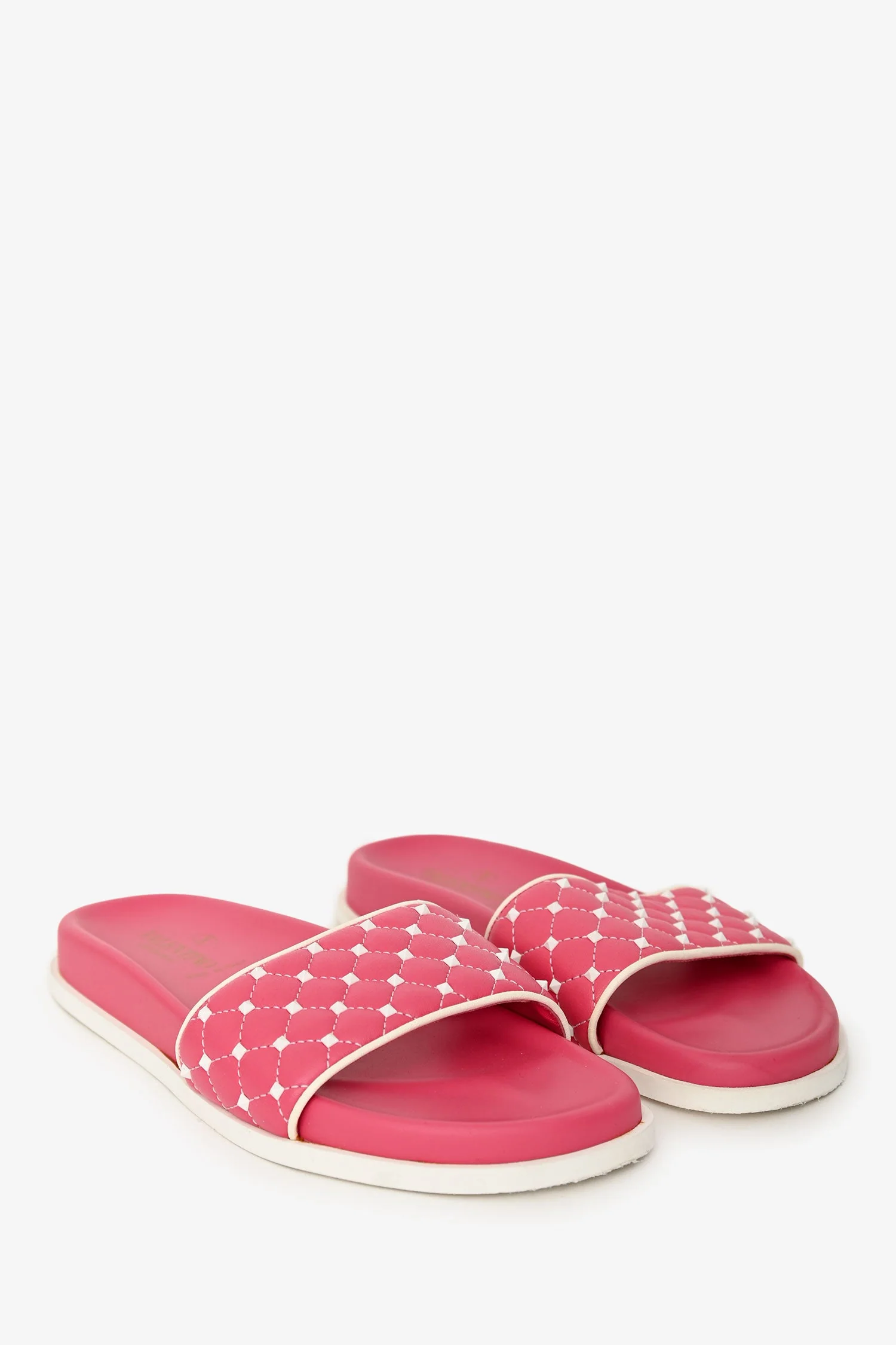 Valentino Pink Leather Rockstud Spike Slides Size 37.5 - Image 2