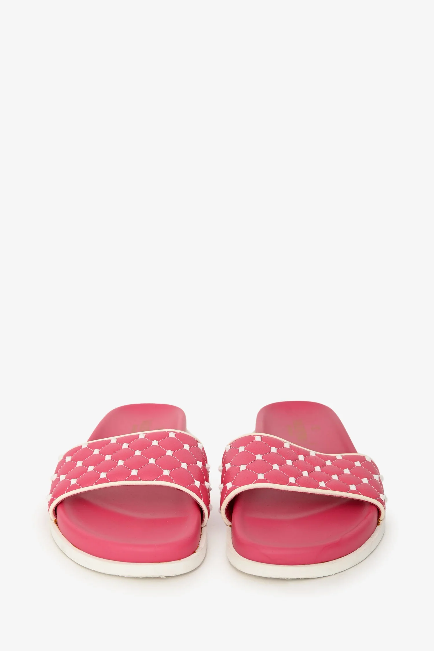 Valentino Pink Leather Rockstud Spike Slides Size 37.5 - Image 3