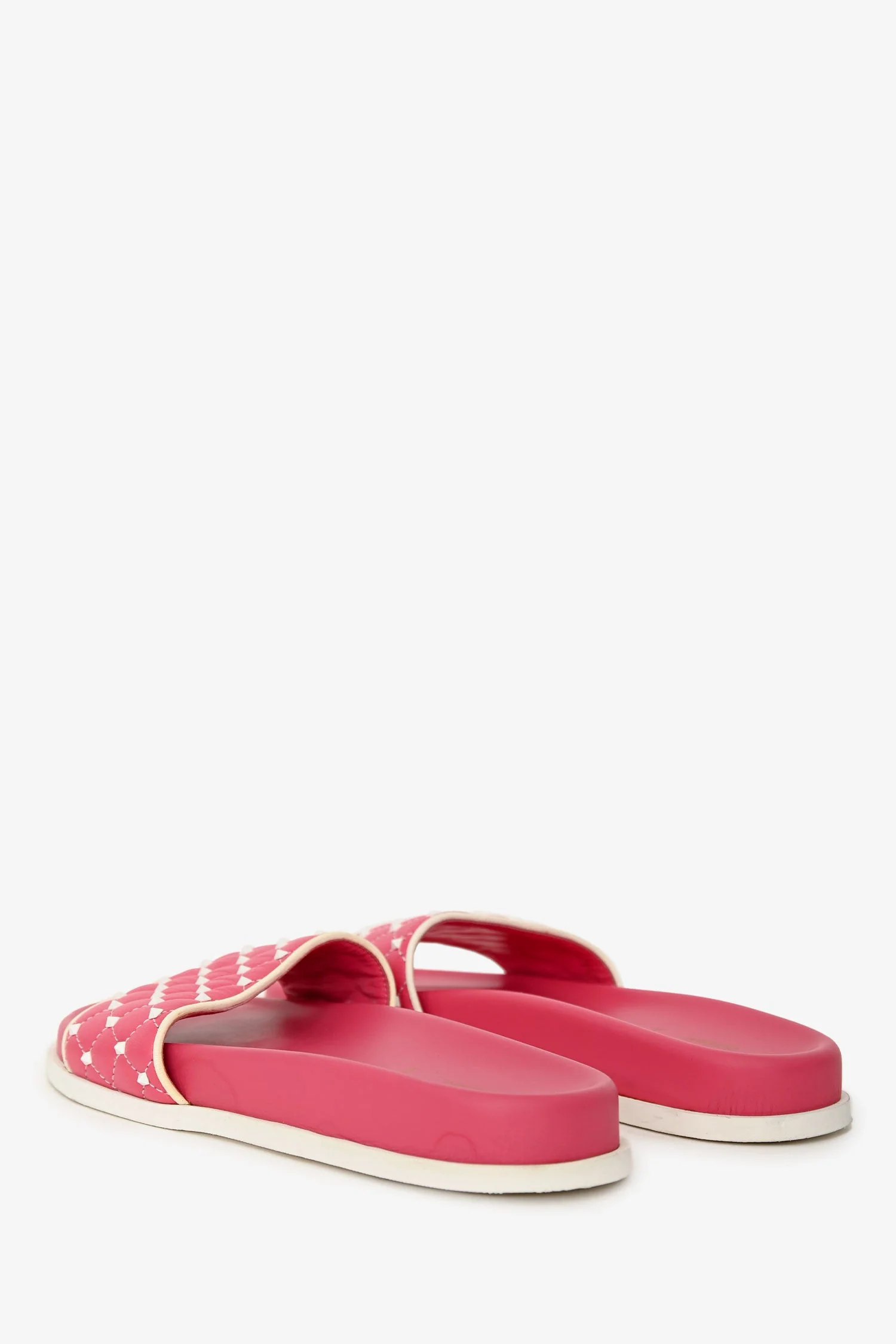 Valentino Pink Leather Rockstud Spike Slides Size 37.5 - Image 4