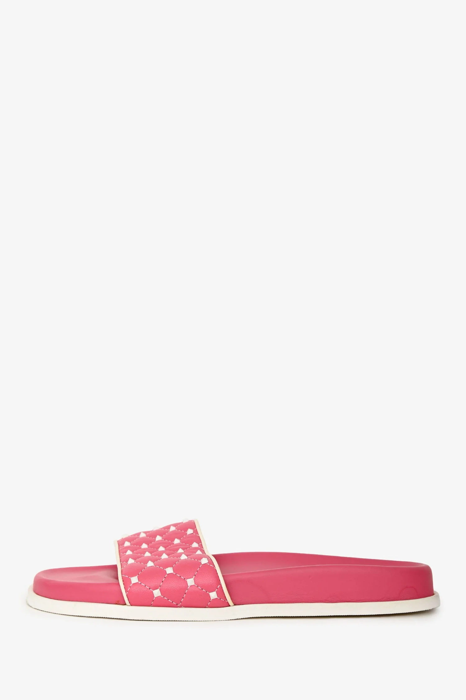 Valentino Pink Leather Rockstud Spike Slides Size 37.5 - Image 5