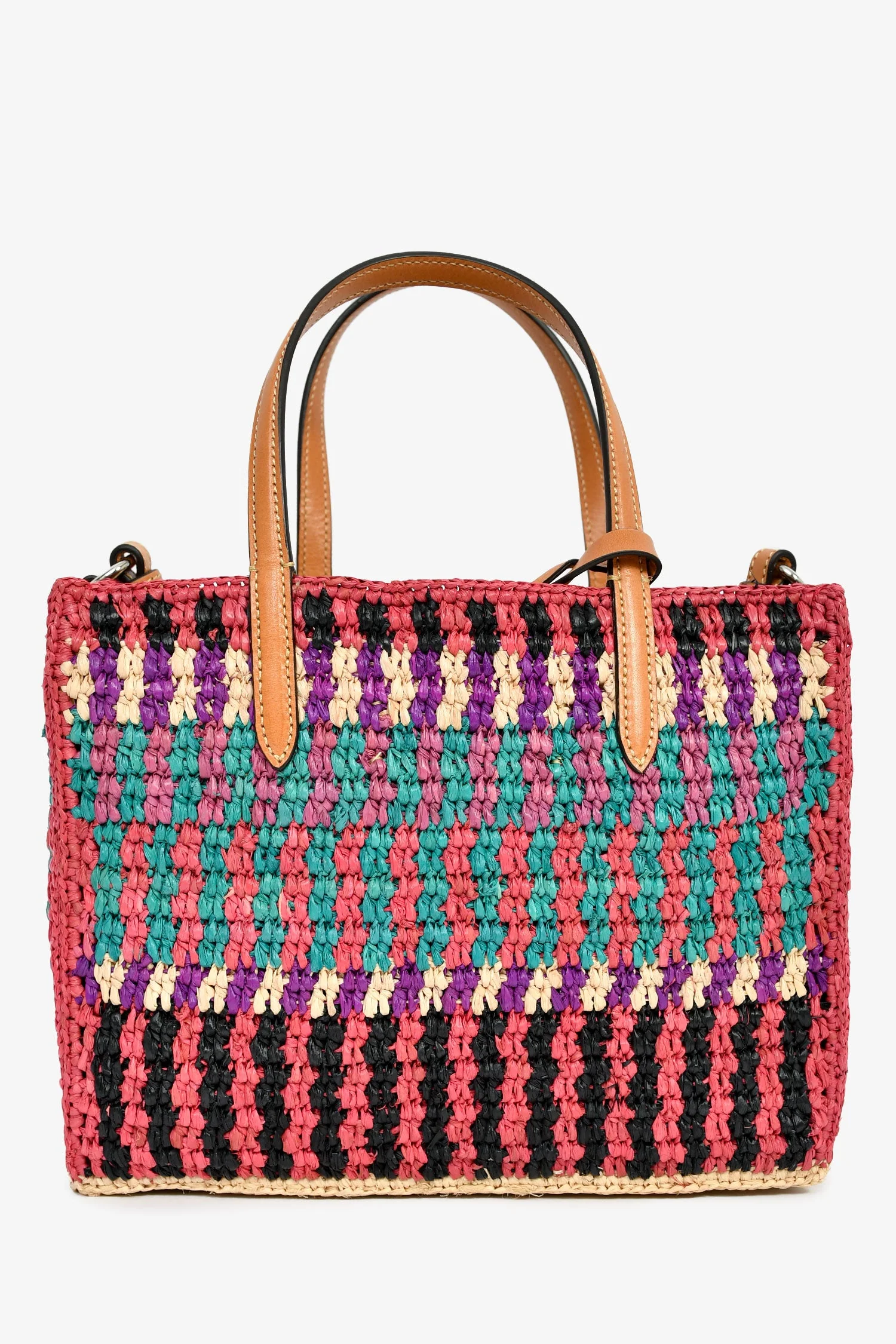 Valentino Pink/Multicolour Raffia VLogo Tote Bag with Pouch - Image 2
