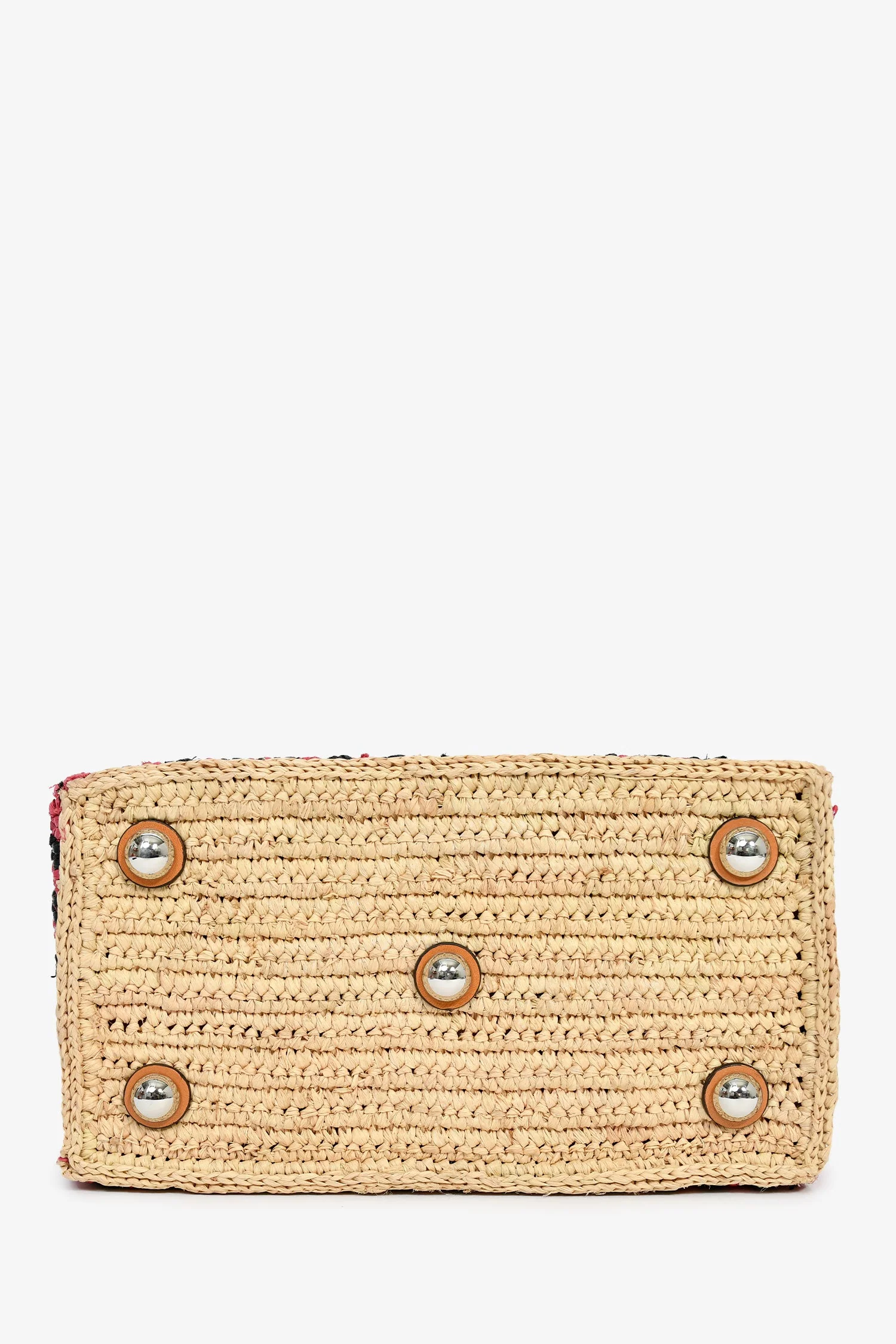 Valentino Pink/Multicolour Raffia VLogo Tote Bag with Pouch - Image 5