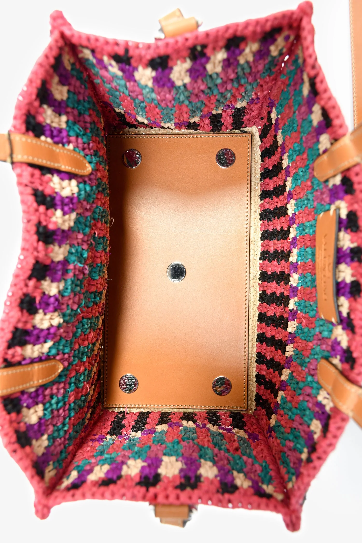 Valentino Pink/Multicolour Raffia VLogo Tote Bag with Pouch - Image 6