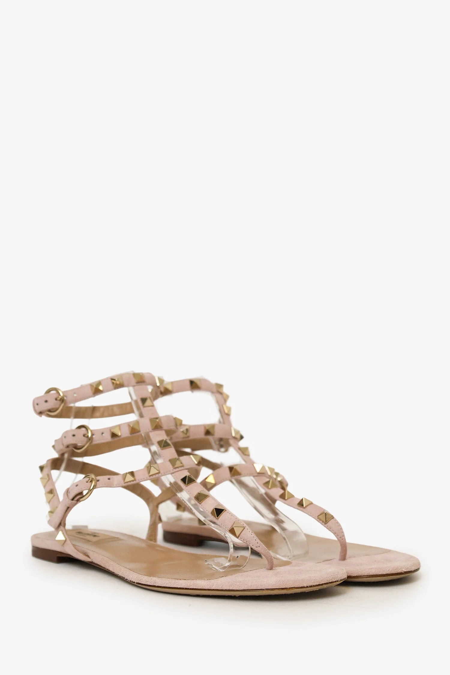 Valentino Pink Suede Rockstud Flat Thong Sandals Size 40 - Image 2