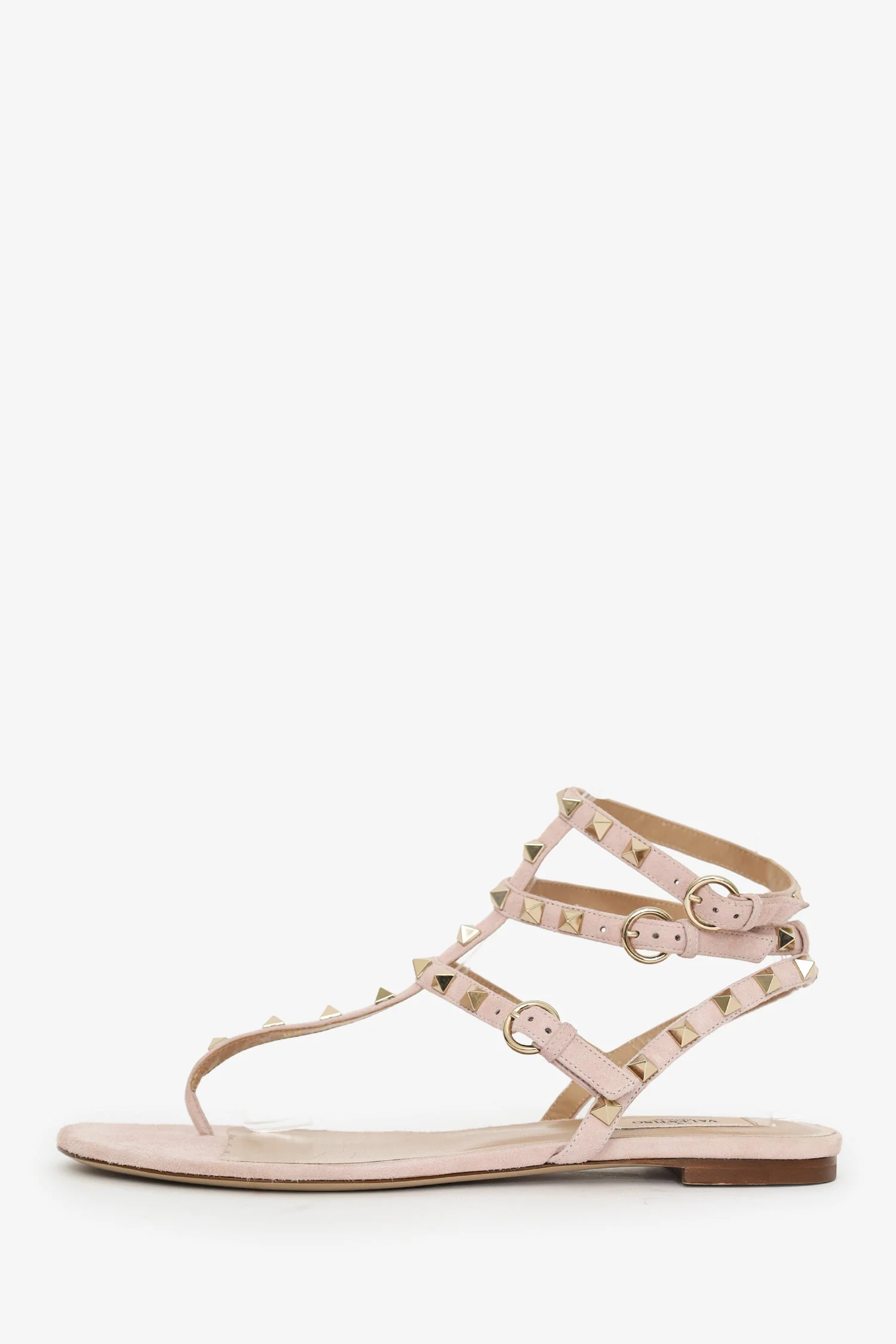 Valentino Pink Suede Rockstud Flat Thong Sandals Size 40 - Image 5