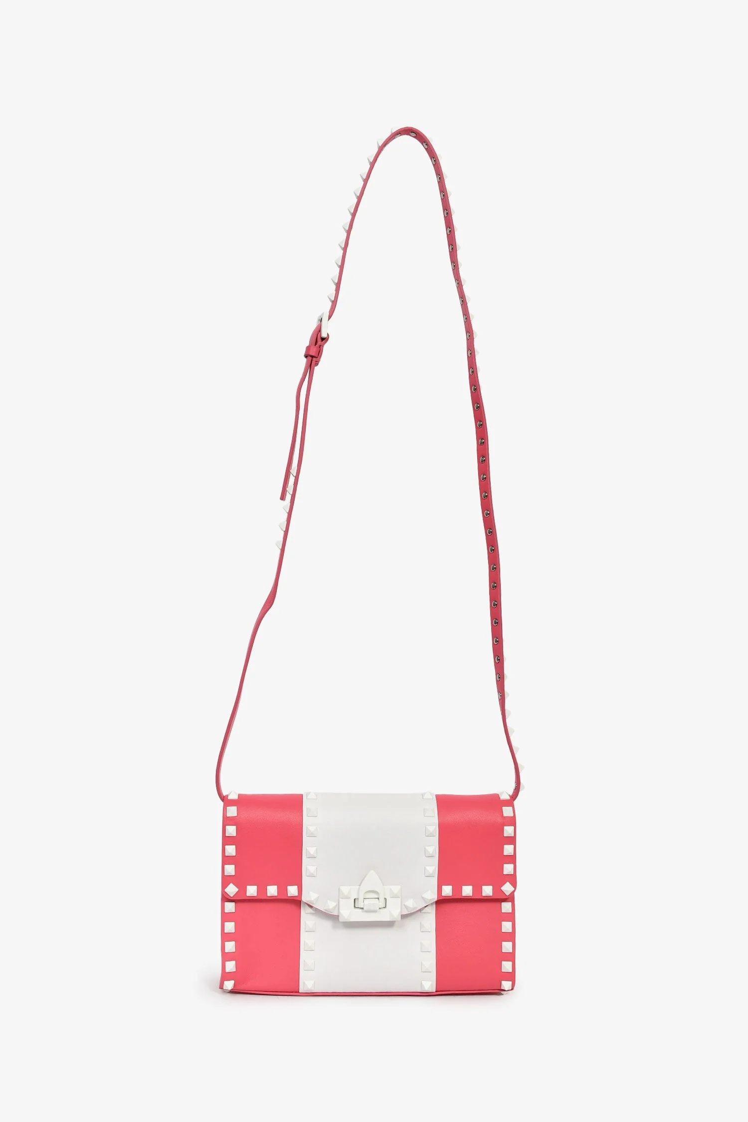 Valentino Pink/White Calfskin Rockstud Shoulder Bag - Image 7