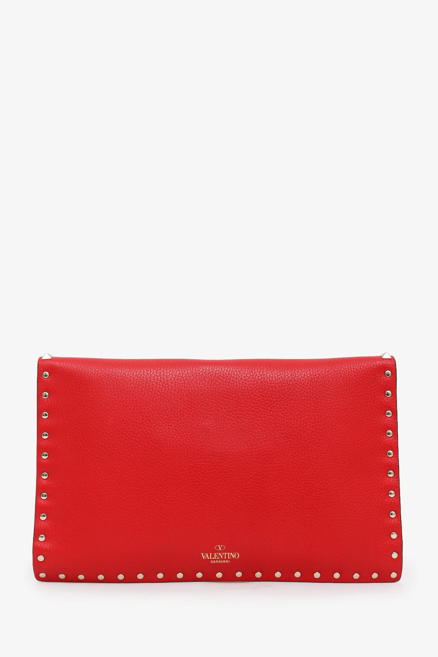 Valentino Red Leather Large Rockstud Envelope Clutch - Image 2