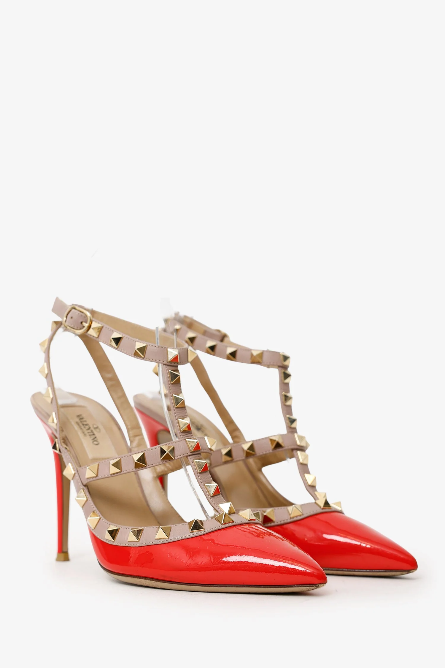 Valentino Red/Nude Patent Leather Rockstud Cage Heels Size 37 - Image 2