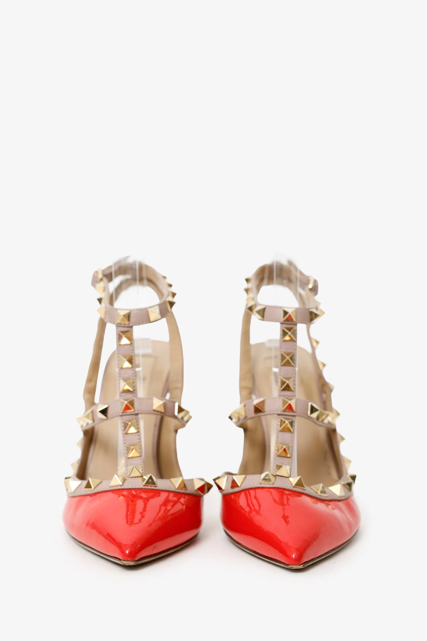 Valentino Red/Nude Patent Leather Rockstud Cage Heels Size 37 - Image 3